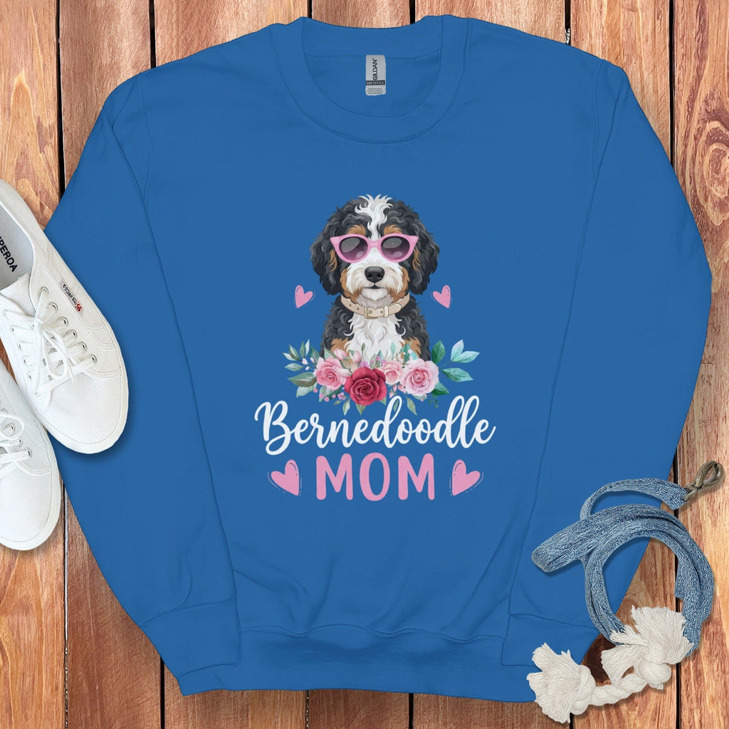 Bernedoodle Mom Floral Sunglass Sweatshirt in Royal / S by Puppy Jo