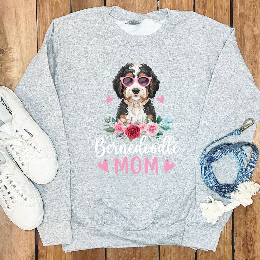 Bernedoodle Mom Floral Sunglass Sweatshirt in Sport Grey / S by Puppy Jo