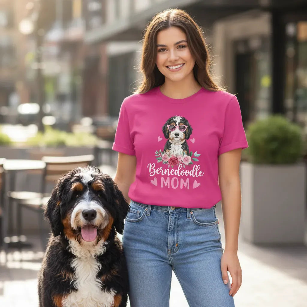 Bernedoodle Mom Floral Sunglass T-Shirt in by Puppy Jo