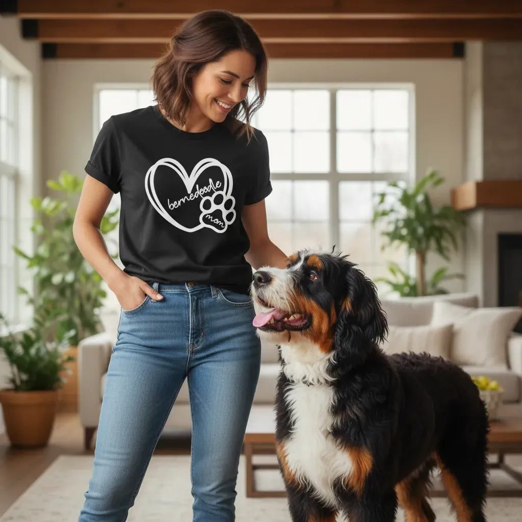 Bernedoodle Mom Heart T-Shirt in by Puppy Jo