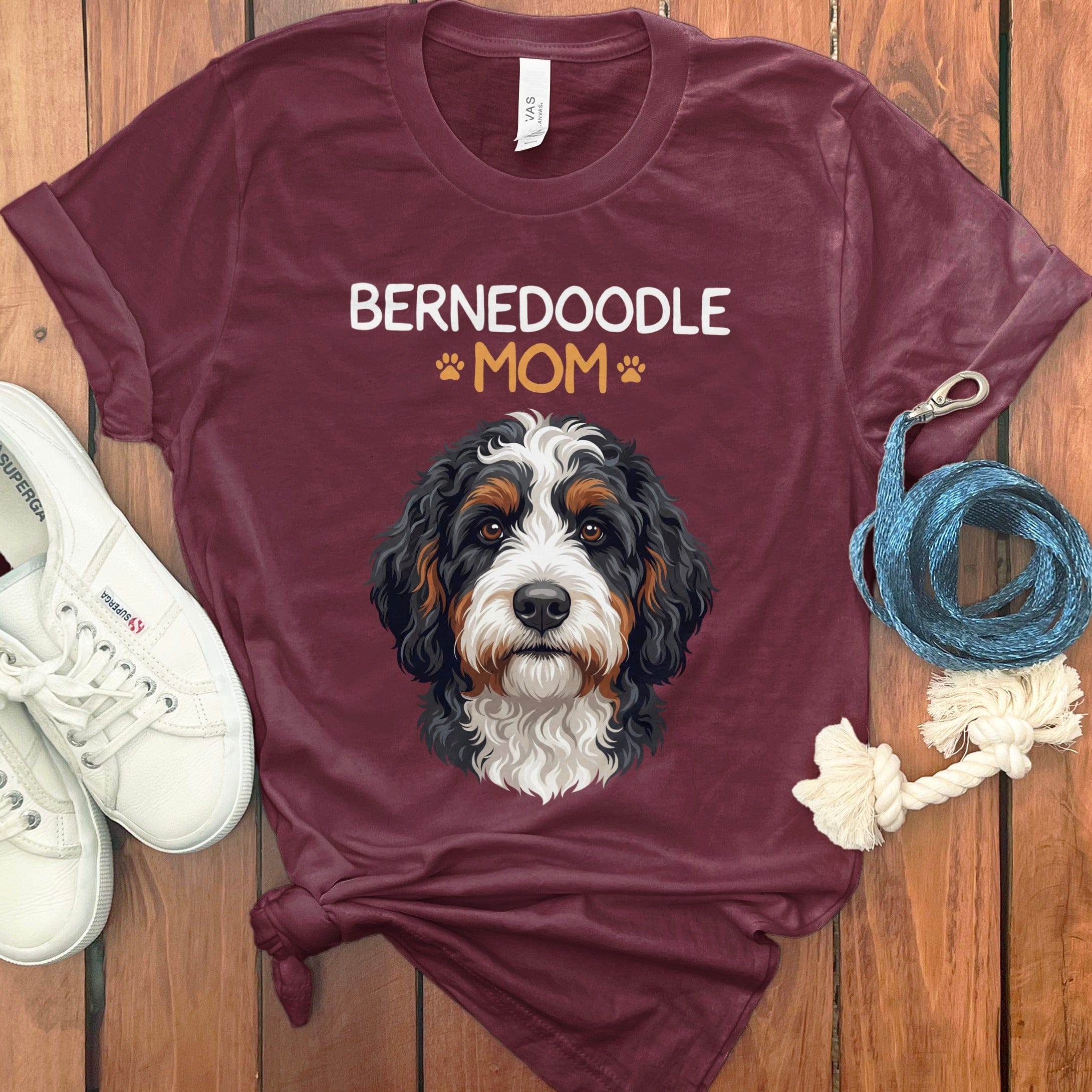 Bernedoodle Mom Paw T-Shirt in Maroon / S by Puppy Jo