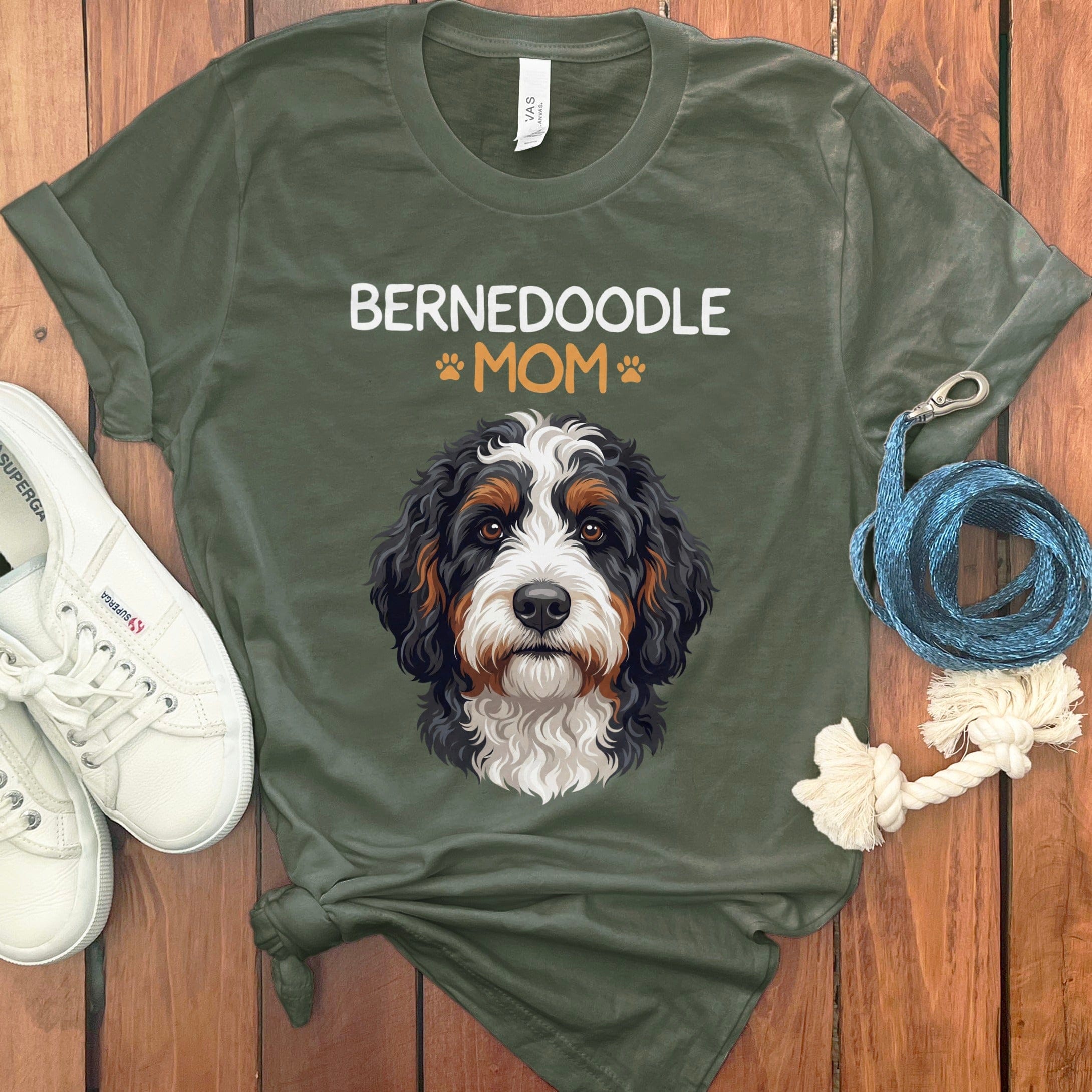 Bernedoodle Mom Paw T-Shirt in Military Green / S by Puppy Jo