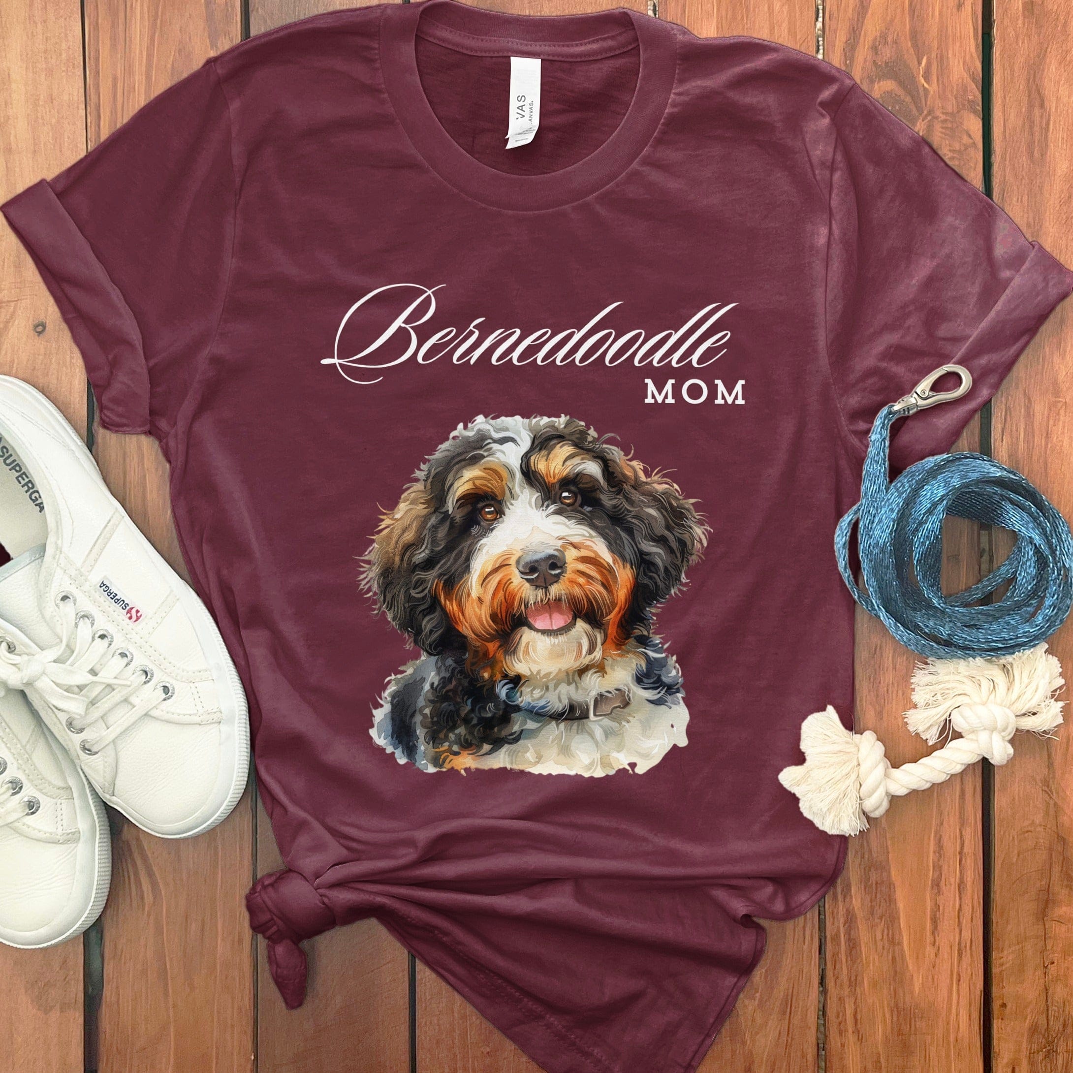 Bernedoodle Mom T-Shirt in Maroon / S by Puppy Jo
