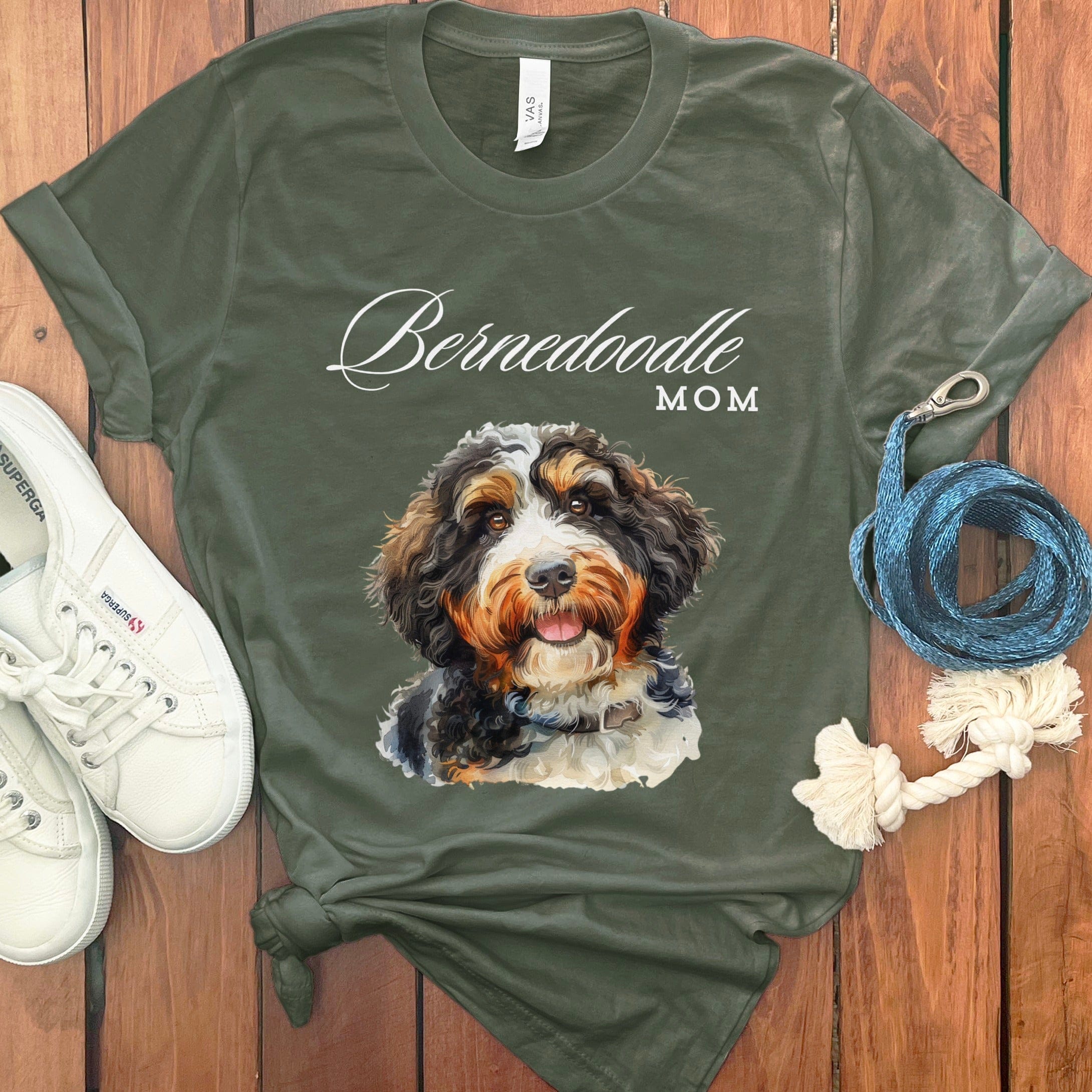 Bernedoodle Mom T-Shirt in Military Green / S by Puppy Jo