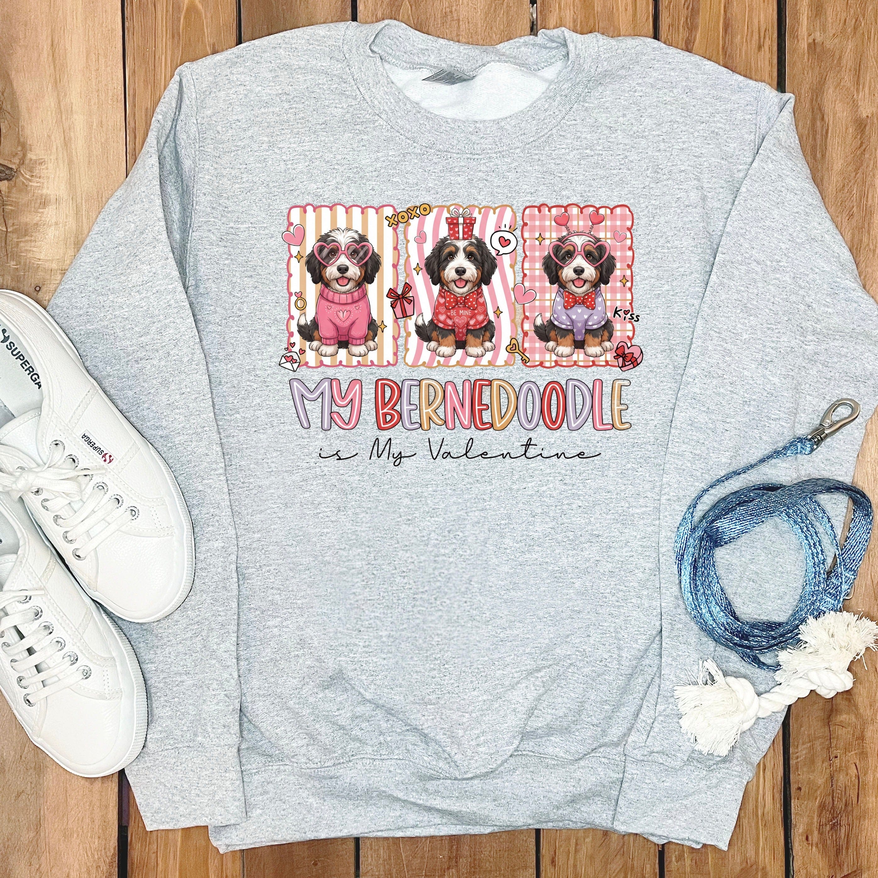 Bernedoodle My Valentine Sweatshirt in Sport Grey / S by Puppy Jo