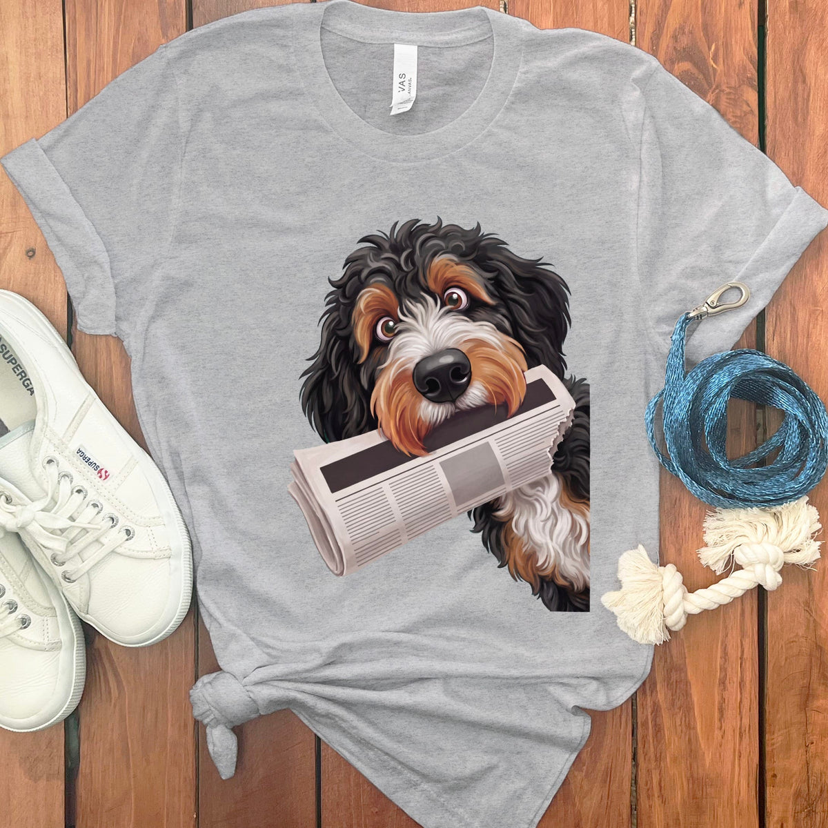 Bernedoodle Newspaper T-Shirt in Athletic Heather / S by Puppy Jo