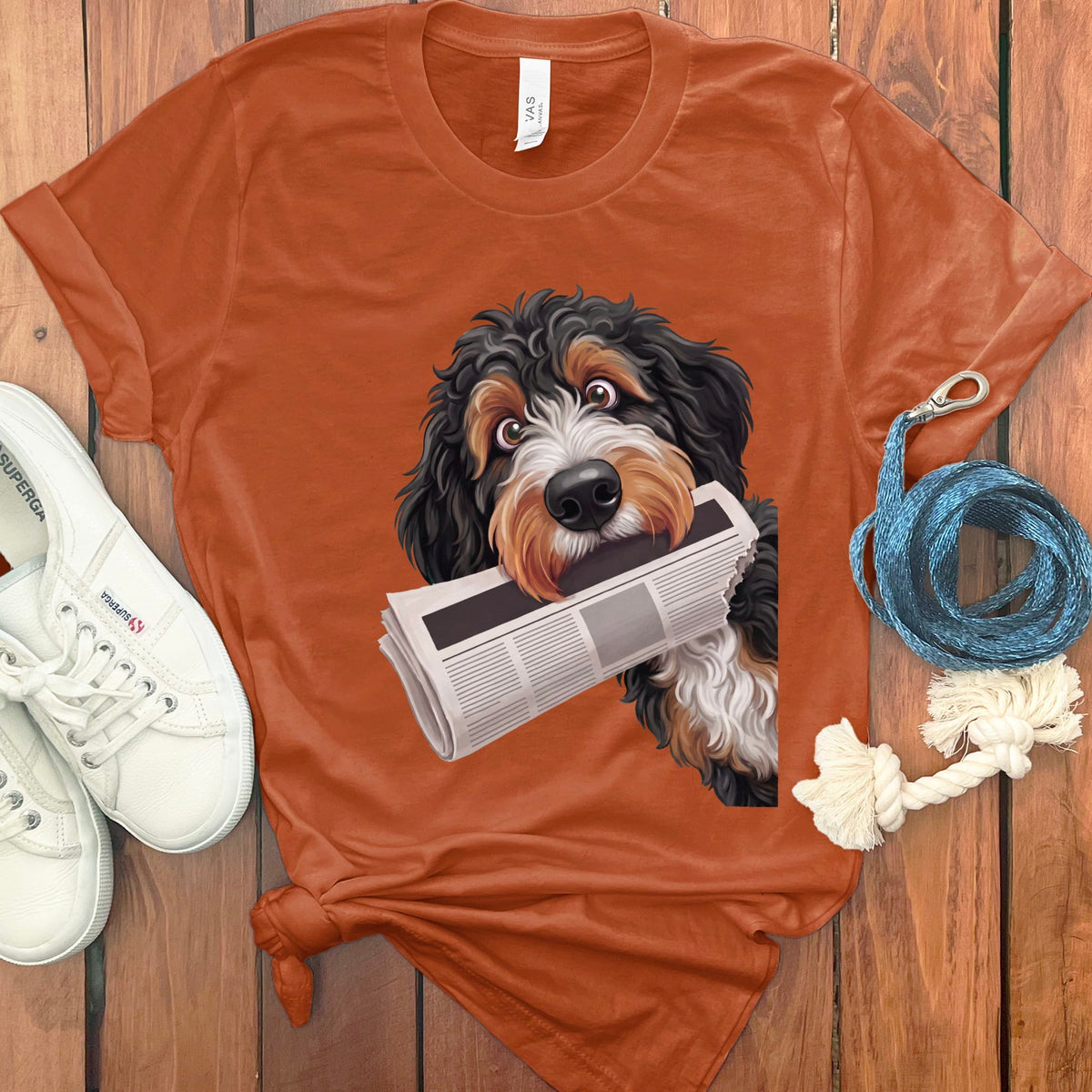 Bernedoodle Newspaper T-Shirt in Autumn / S by Puppy Jo