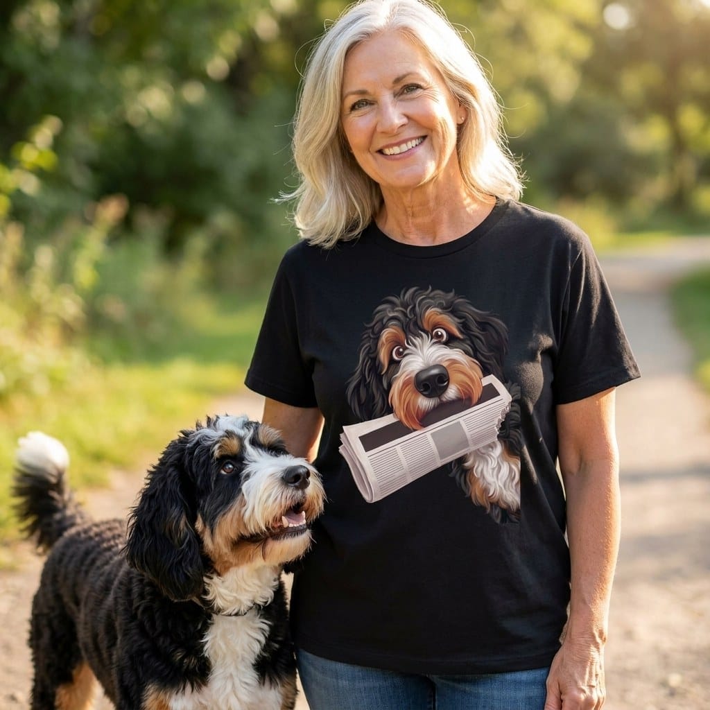 Bernedoodle Newspaper T-Shirt in by Puppy Jo