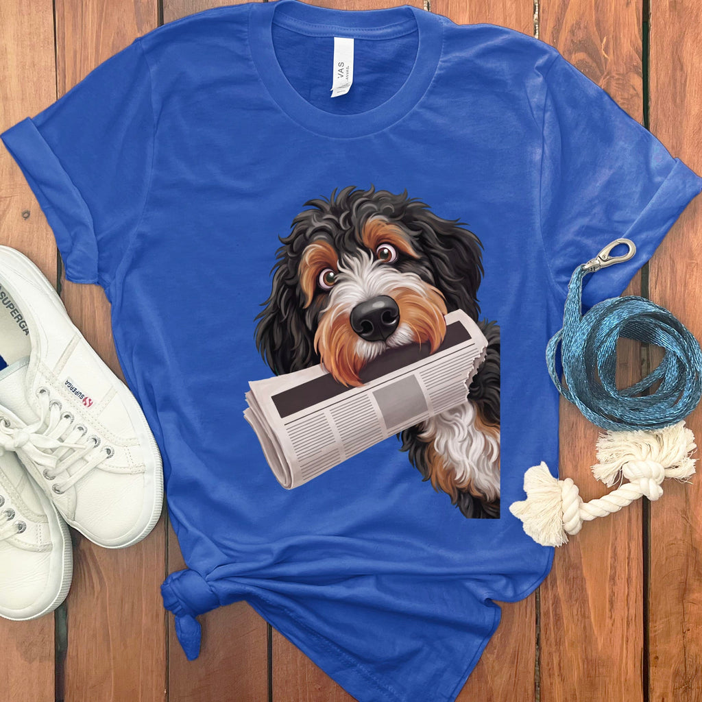 Bernedoodle Newspaper T-Shirt in True Royal / S by Puppy Jo