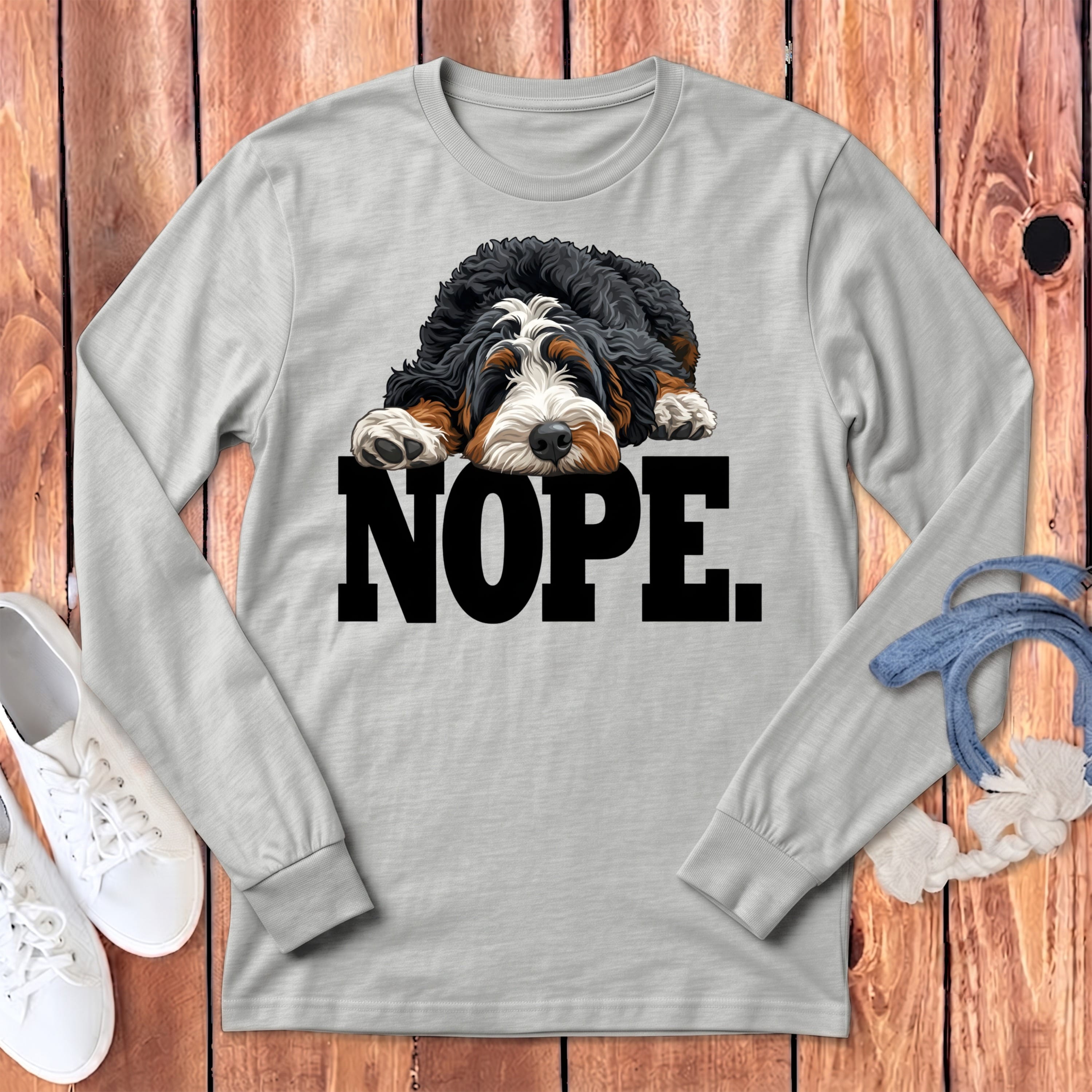 Bernedoodle Nope Signature Long Sleeve T-Shirt in Athletic Heather / M by Puppy Jo