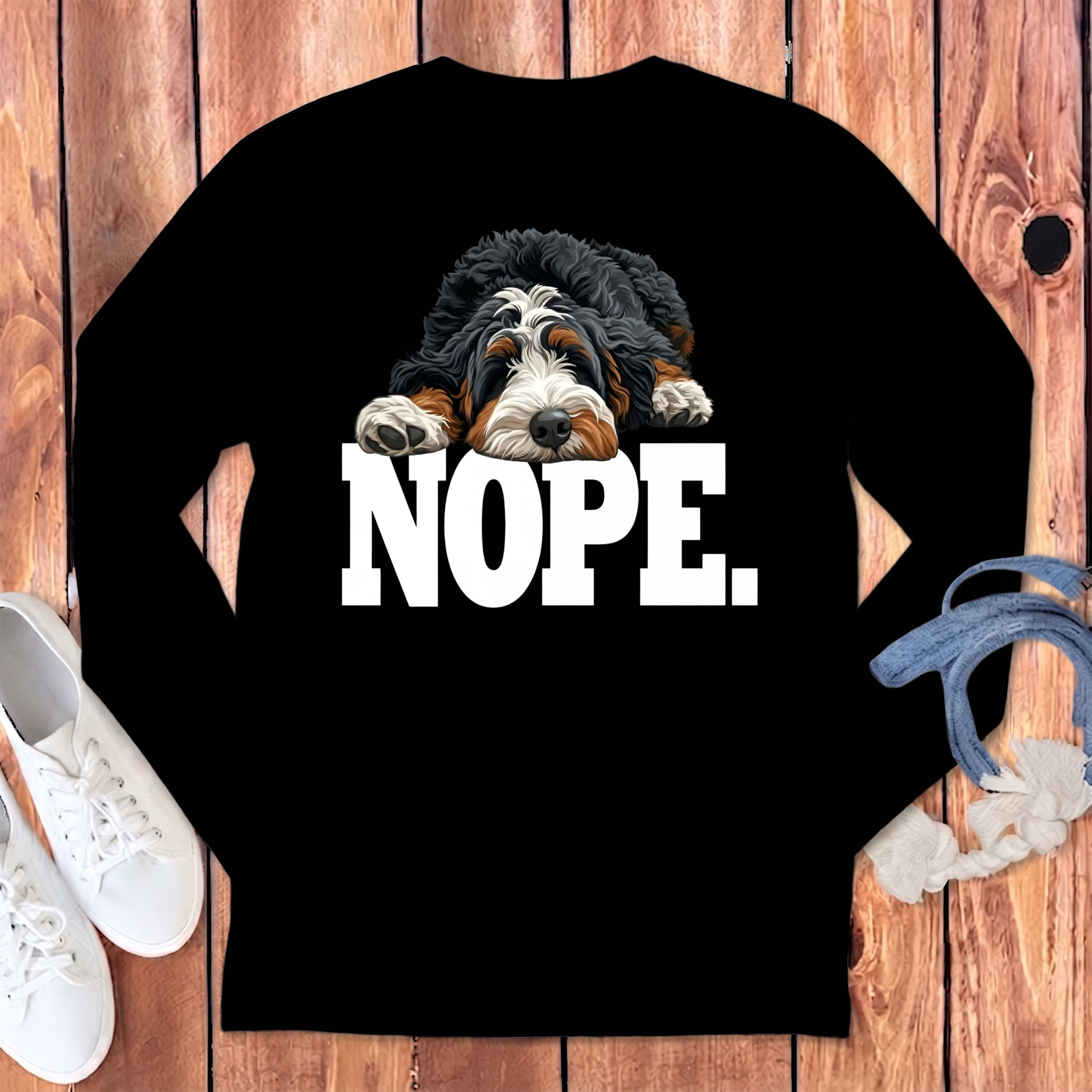 Bernedoodle Nope Signature Long Sleeve T-Shirt in Black / S by Puppy Jo