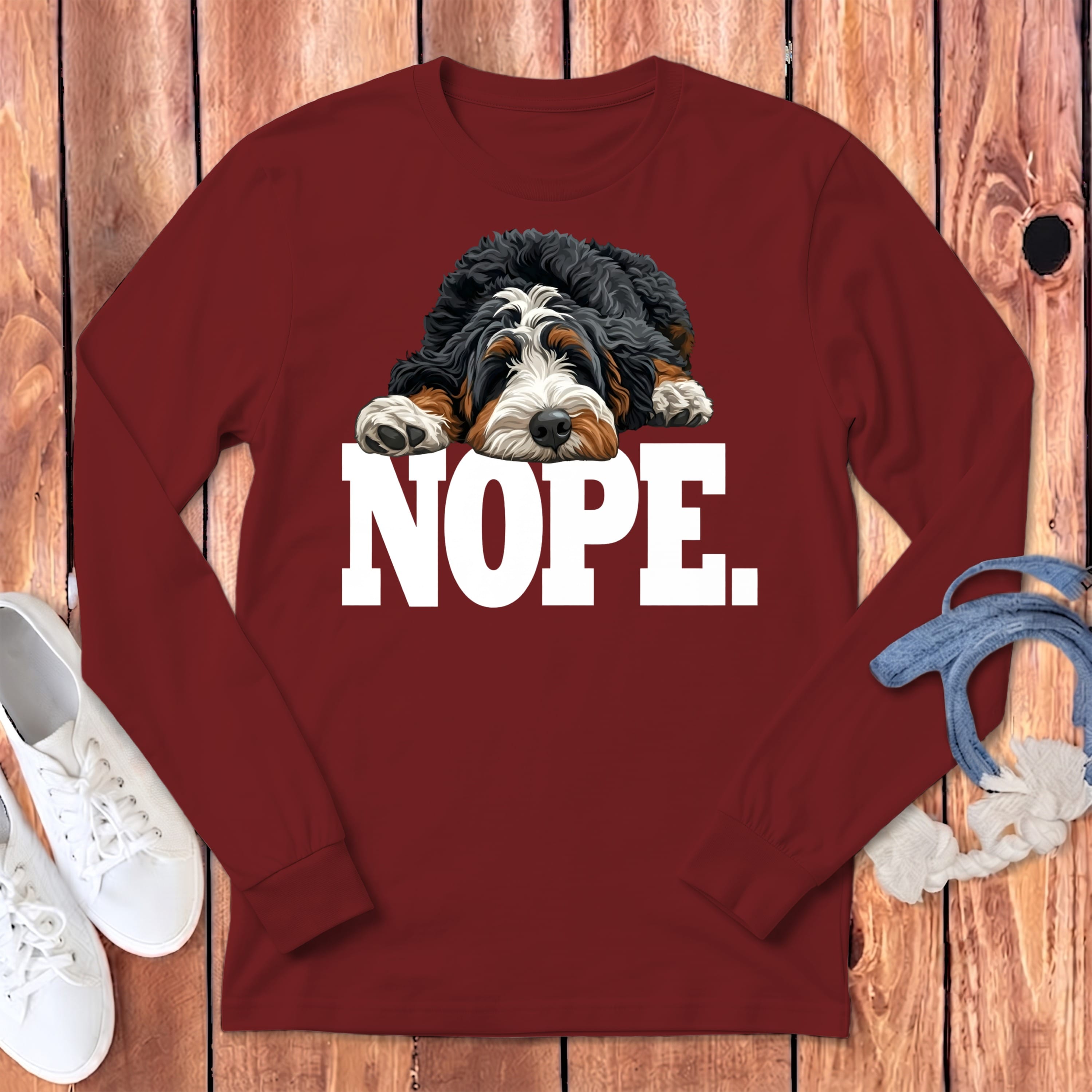 Bernedoodle Nope Signature Long Sleeve T-Shirt in Cardinal / S by Puppy Jo
