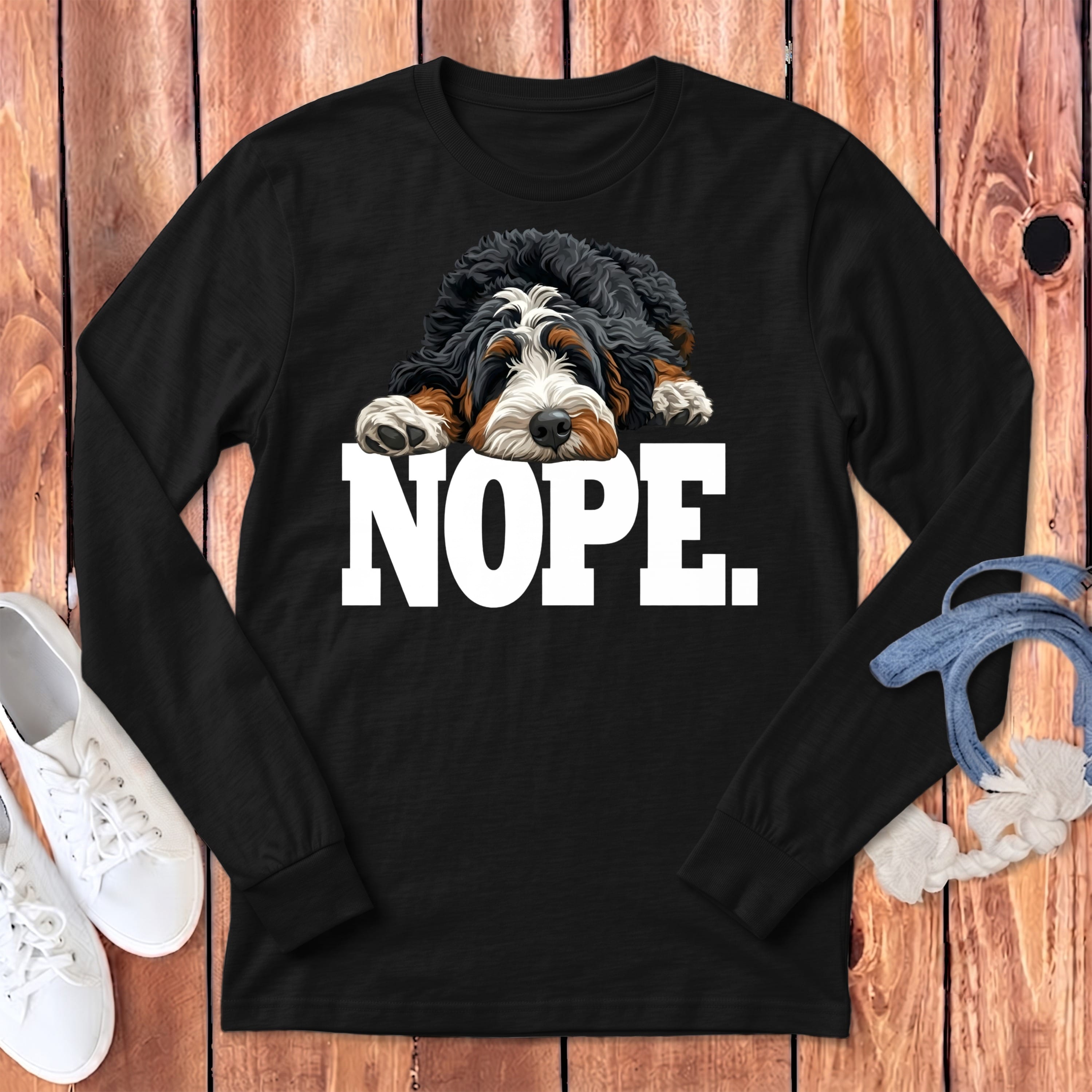 Bernedoodle Nope Signature Long Sleeve T-Shirt in Dark Grey Heather / S by Puppy Jo