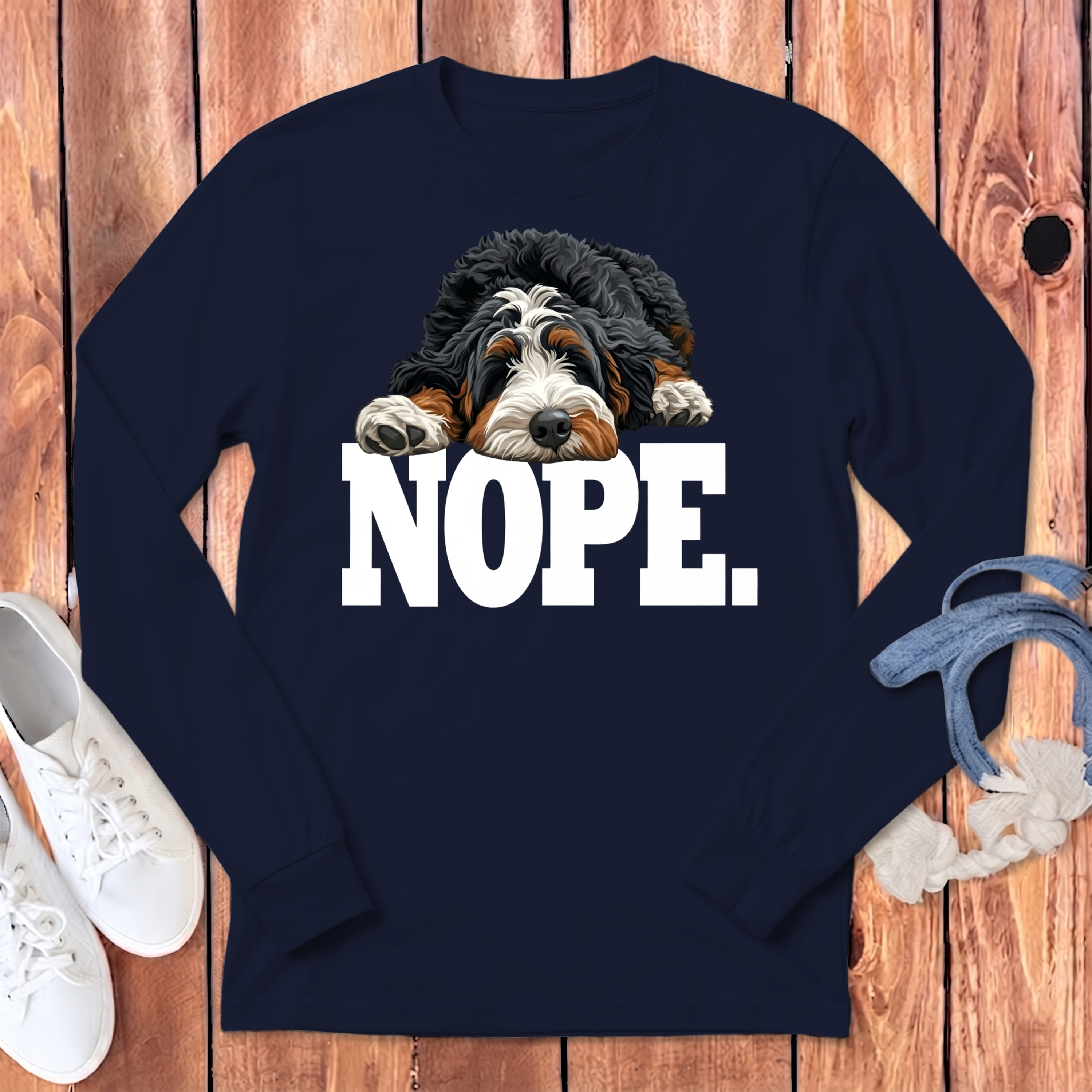 Bernedoodle Nope Signature Long Sleeve T-Shirt in Navy / S by Puppy Jo