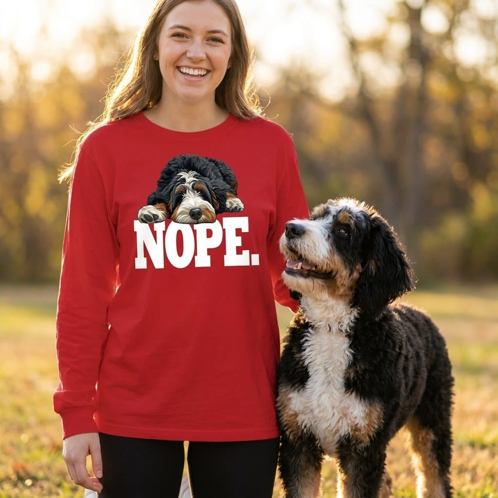 Bernedoodle Nope Signature Long Sleeve T-Shirt in by Puppy Jo