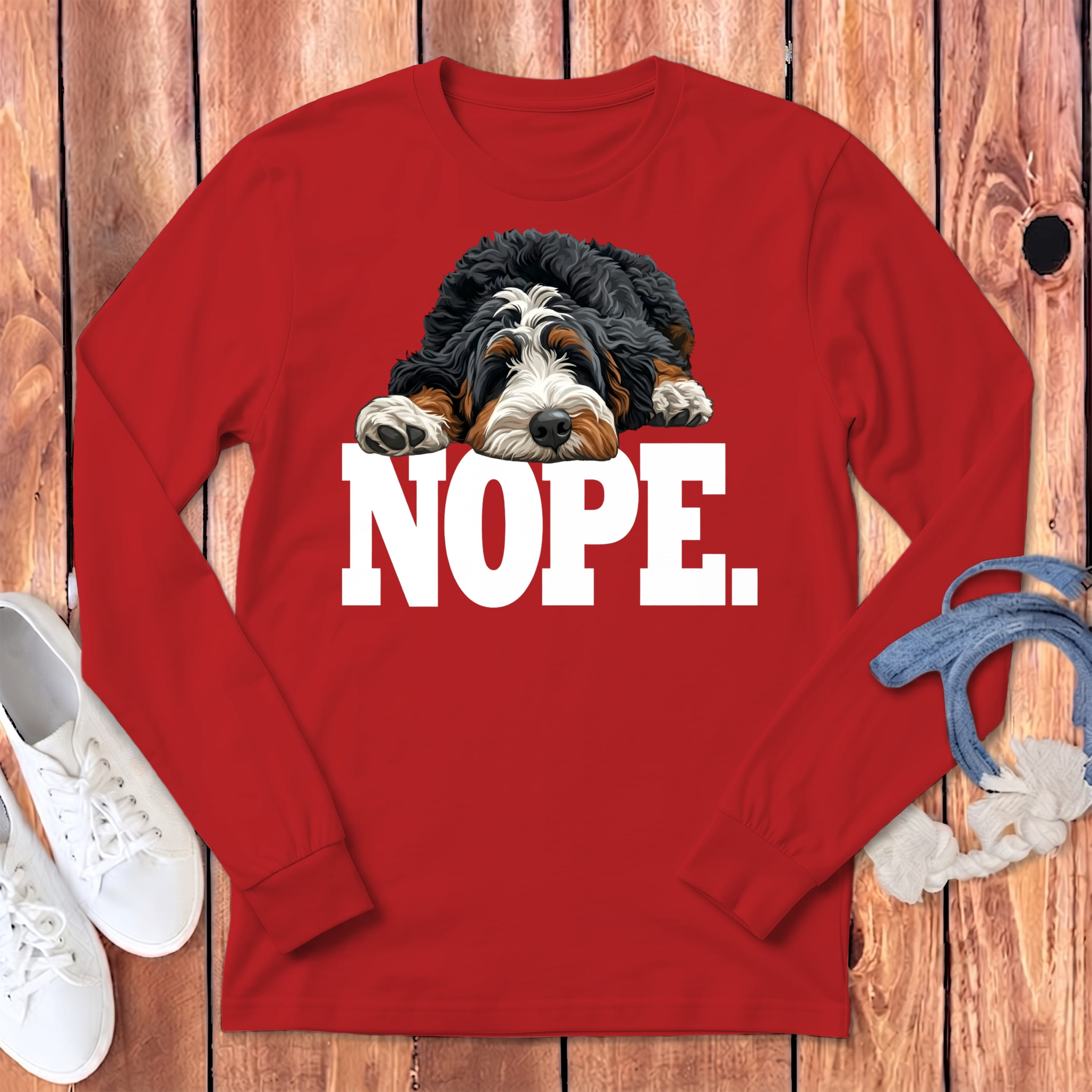 Bernedoodle Nope Signature Long Sleeve T-Shirt in Red / S by Puppy Jo