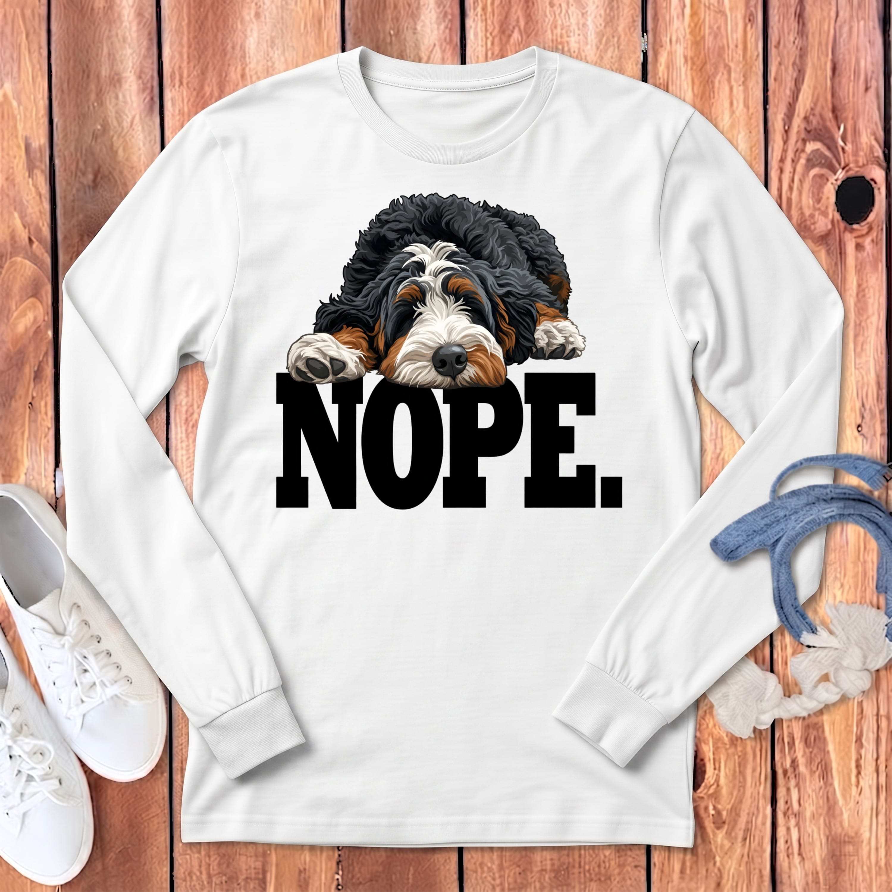 Bernedoodle Nope Signature Long Sleeve T-Shirt in White / S by Puppy Jo