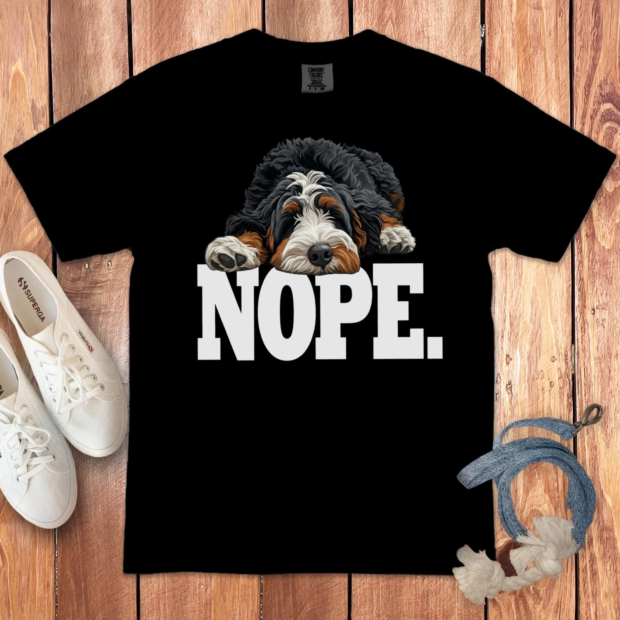 Bernedoodle Nope Signature T-Shirt in Black / S by Puppy Jo