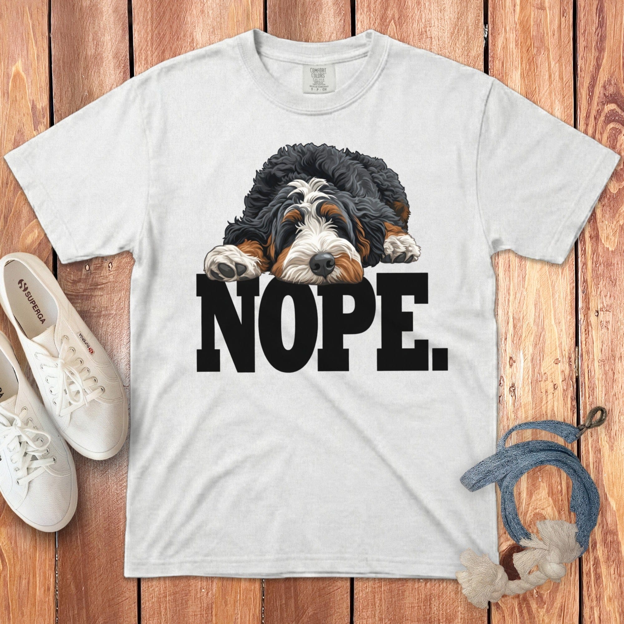 Bernedoodle Nope Signature T-Shirt in White / S by Puppy Jo