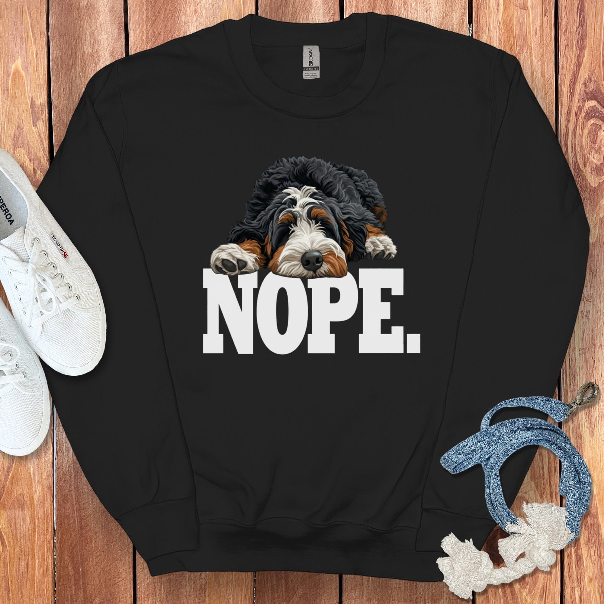 Bernedoodle Nope Sweatshirt in Black / S by Puppy Jo