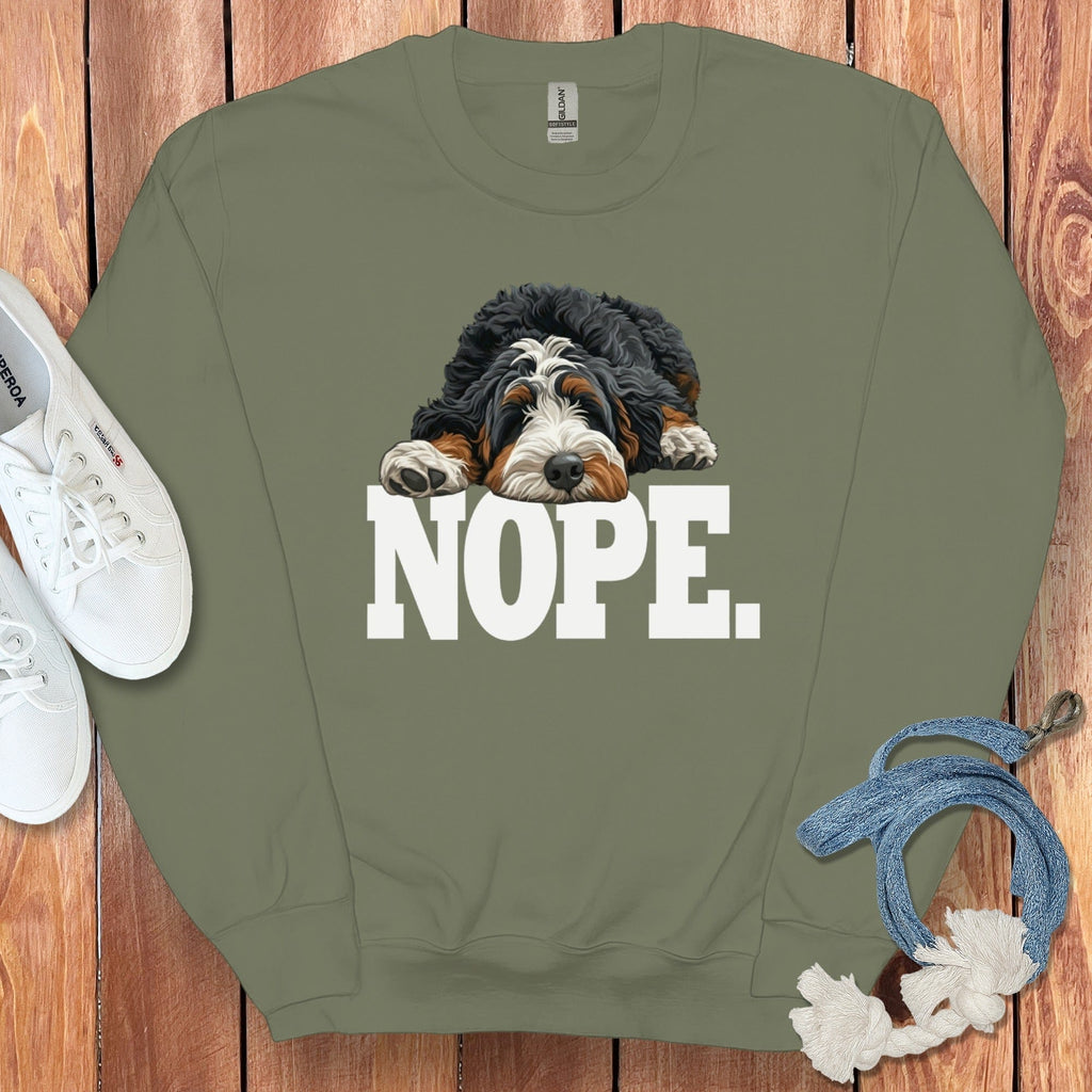 Bernedoodle Nope Sweatshirt in Military Green / S by Puppy Jo