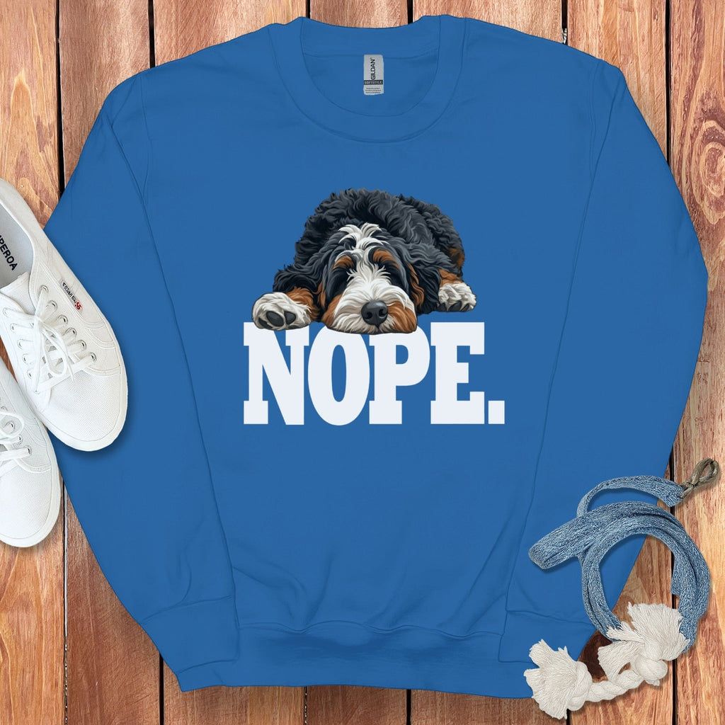 Bernedoodle Nope Sweatshirt in Royal / S by Puppy Jo