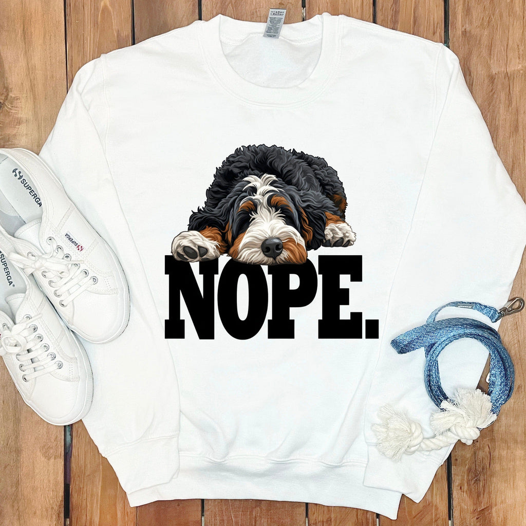 Bernedoodle Nope Sweatshirt in White / S by Puppy Jo