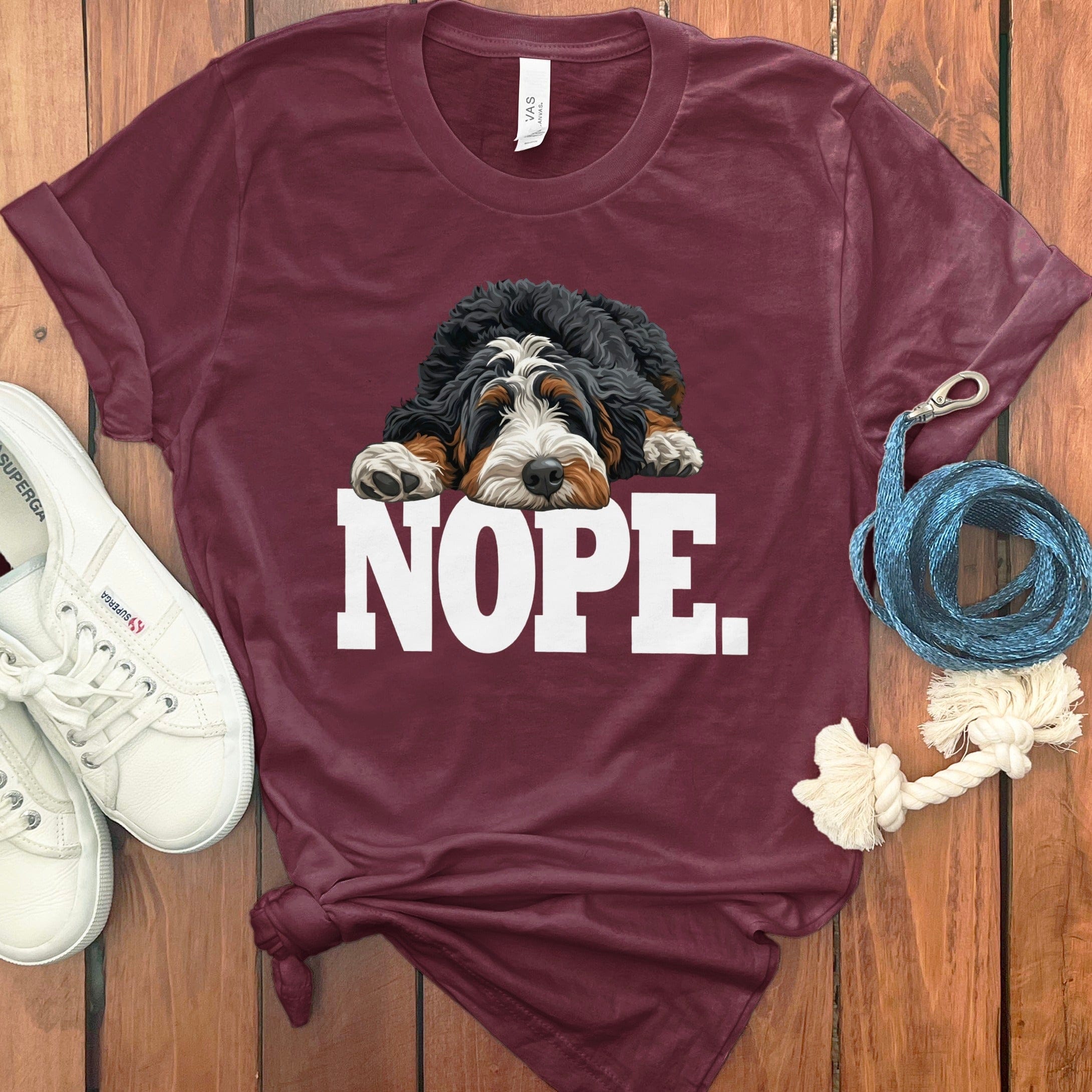 Bernedoodle Nope T-Shirt in Maroon / S by Puppy Jo