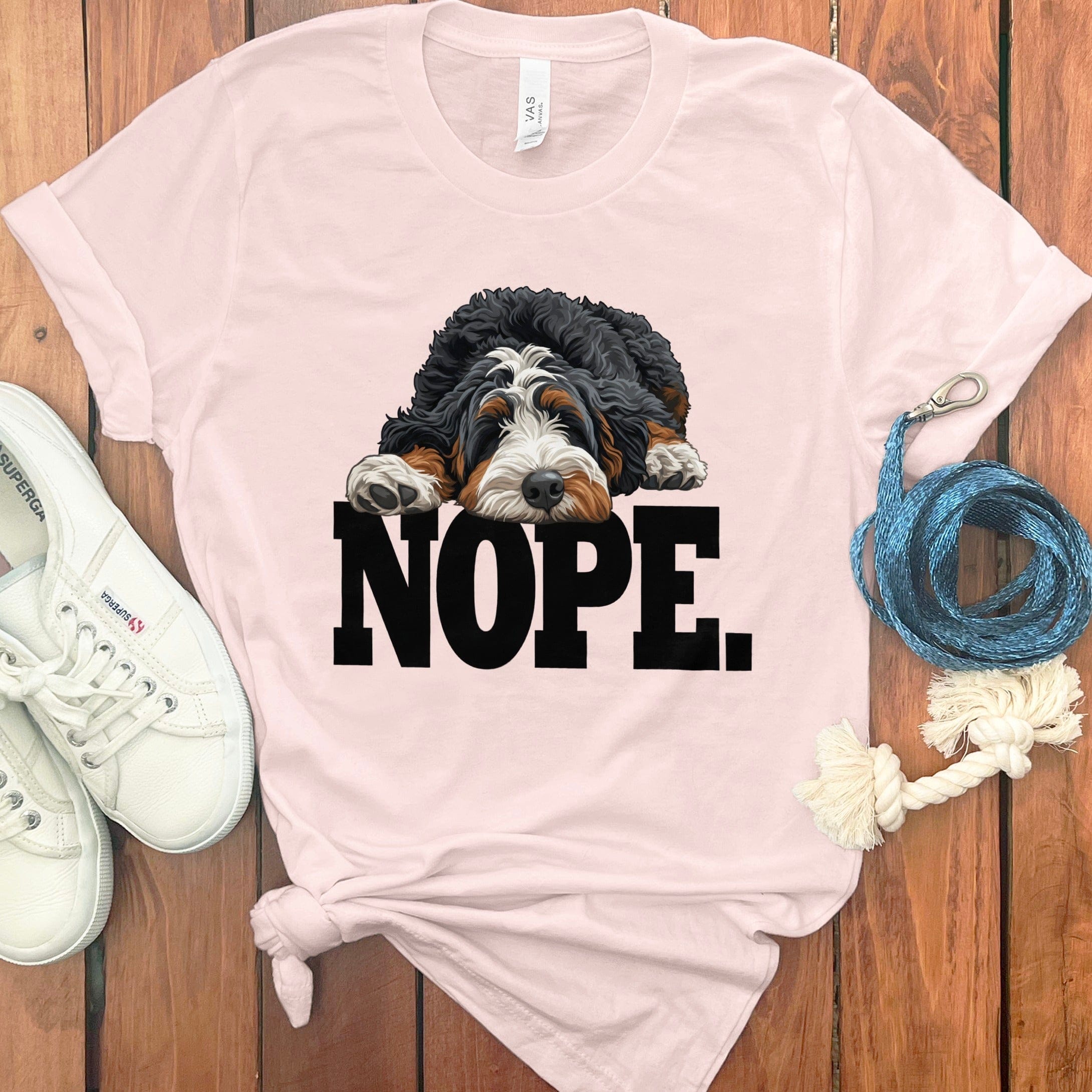 Bernedoodle Nope T-Shirt in Soft Pink / S by Puppy Jo