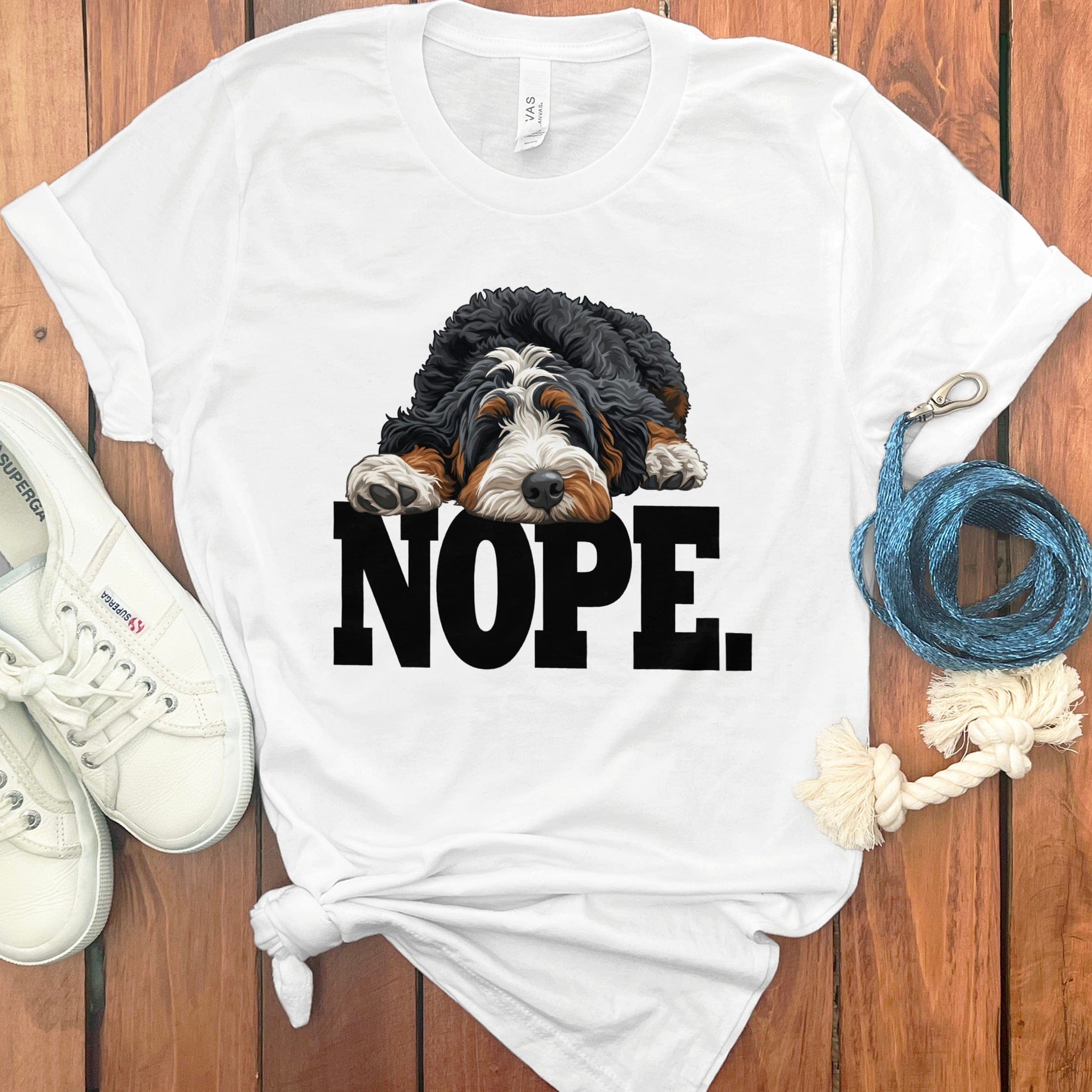 Bernedoodle Nope T-Shirt in White / S by Puppy Jo