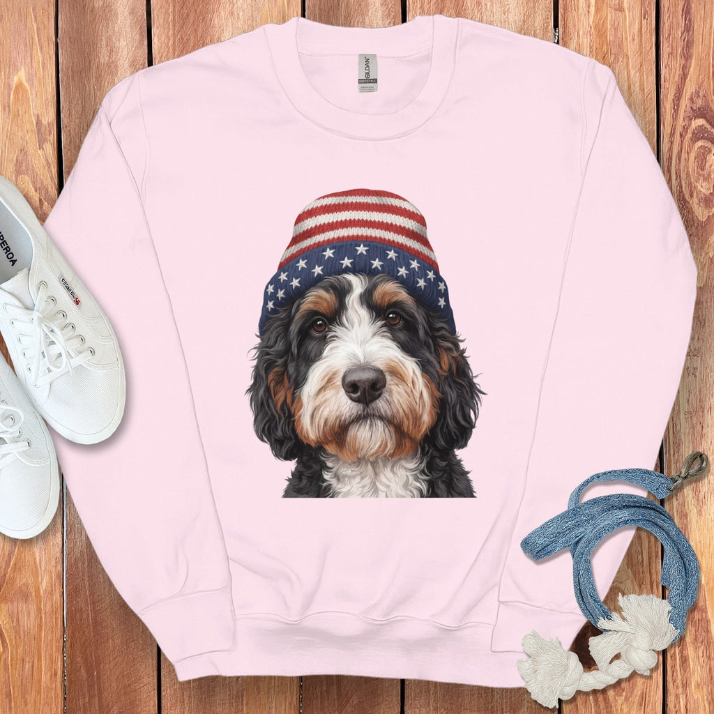 Bernedoodle Patriotic Cap Sweatshirt in Light Pink / M / Sweatshirts by Puppy Jo
