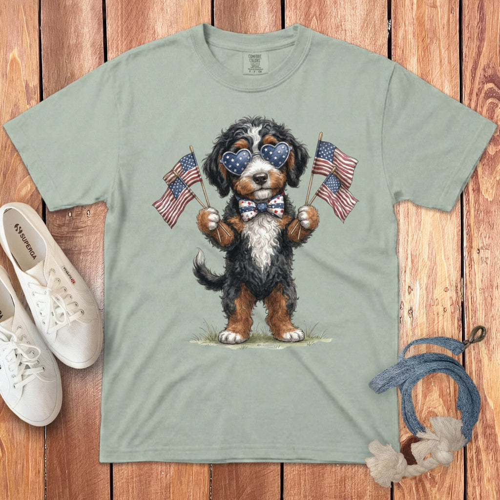 Bernedoodle Patriotic Celebration Signature T-Shirt in Bay / S by Puppy Jo