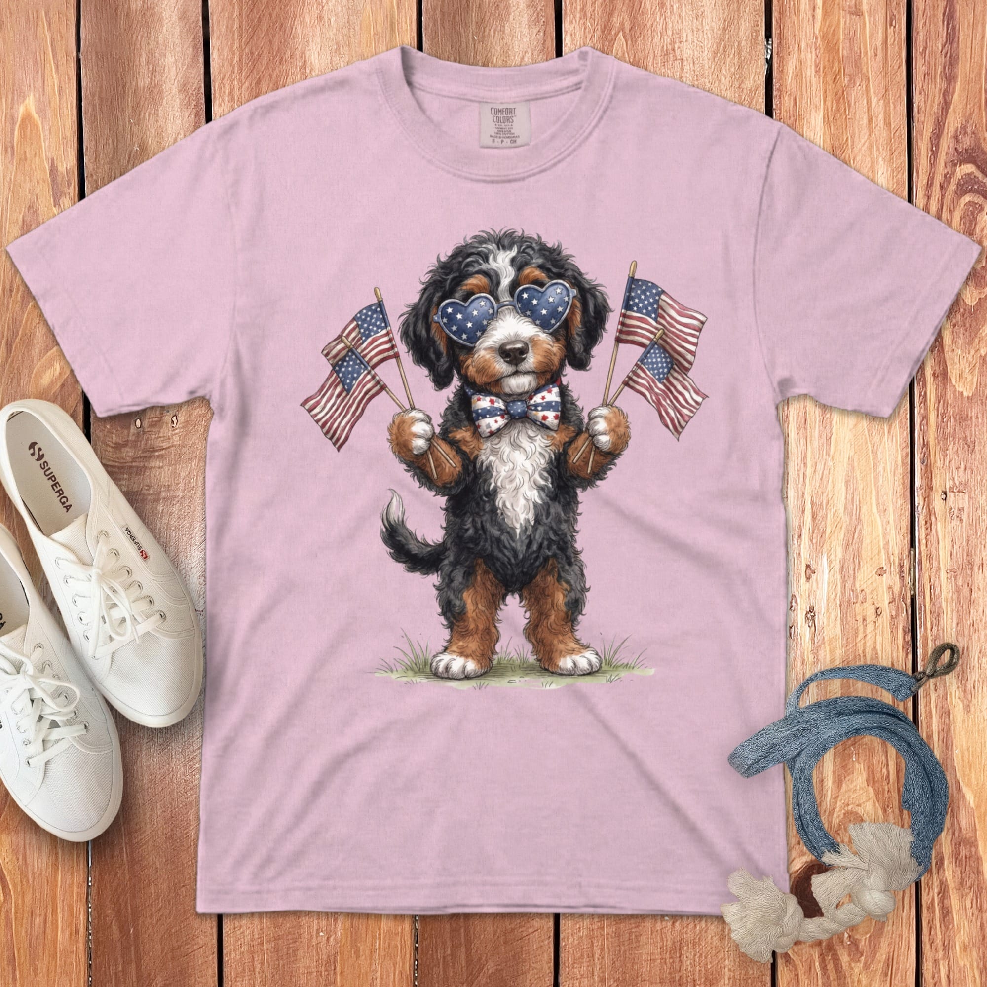 Bernedoodle Patriotic Celebration Signature T-Shirt in Blossom / S by Puppy Jo