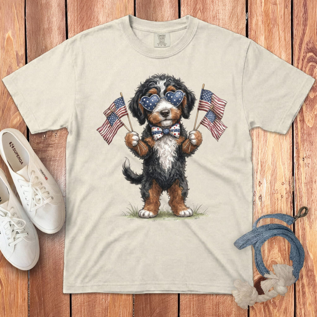 Bernedoodle Patriotic Celebration Signature T-Shirt in Ivory / S by Puppy Jo