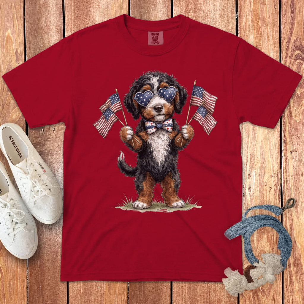 Bernedoodle Patriotic Celebration Signature T-Shirt in Red / S by Puppy Jo