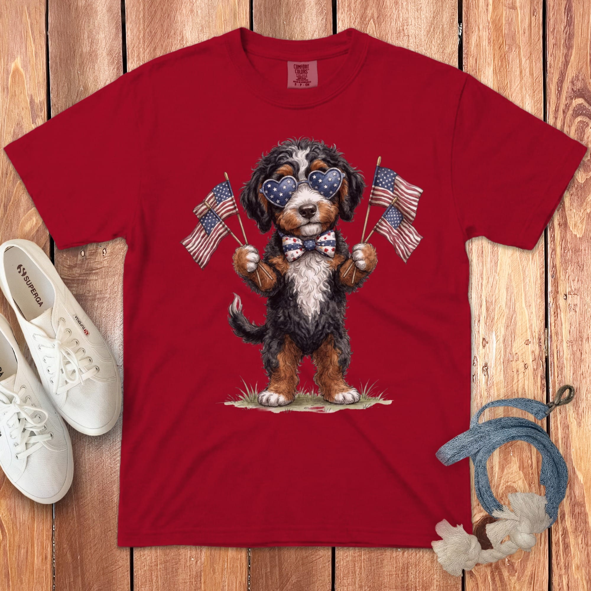 Bernedoodle Patriotic Celebration Signature T-Shirt in Red / S by Puppy Jo
