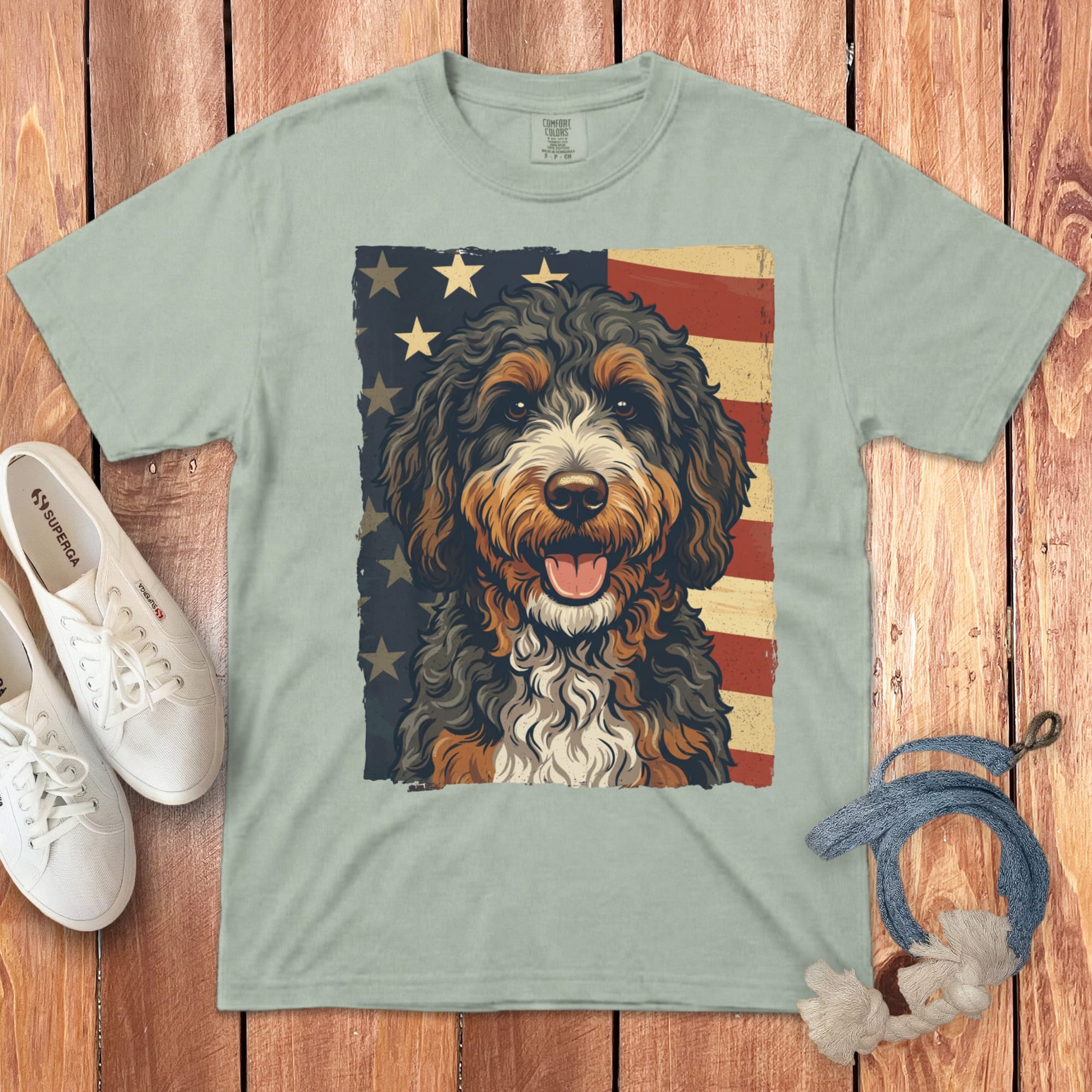 Bernedoodle Patriotic Signature T-Shirt in Bay / S by Puppy Jo