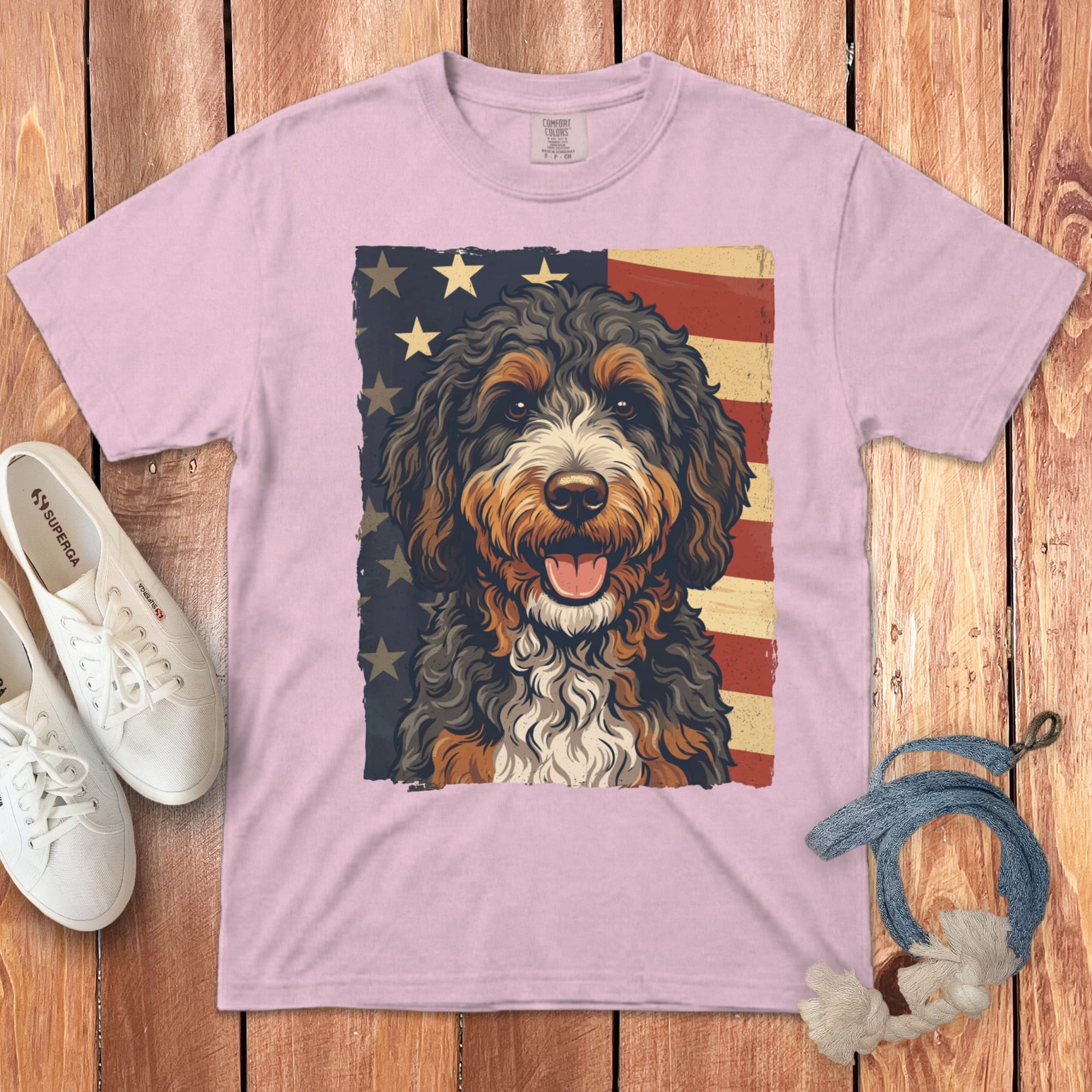 Bernedoodle Patriotic Signature T-Shirt in Blossom / S by Puppy Jo