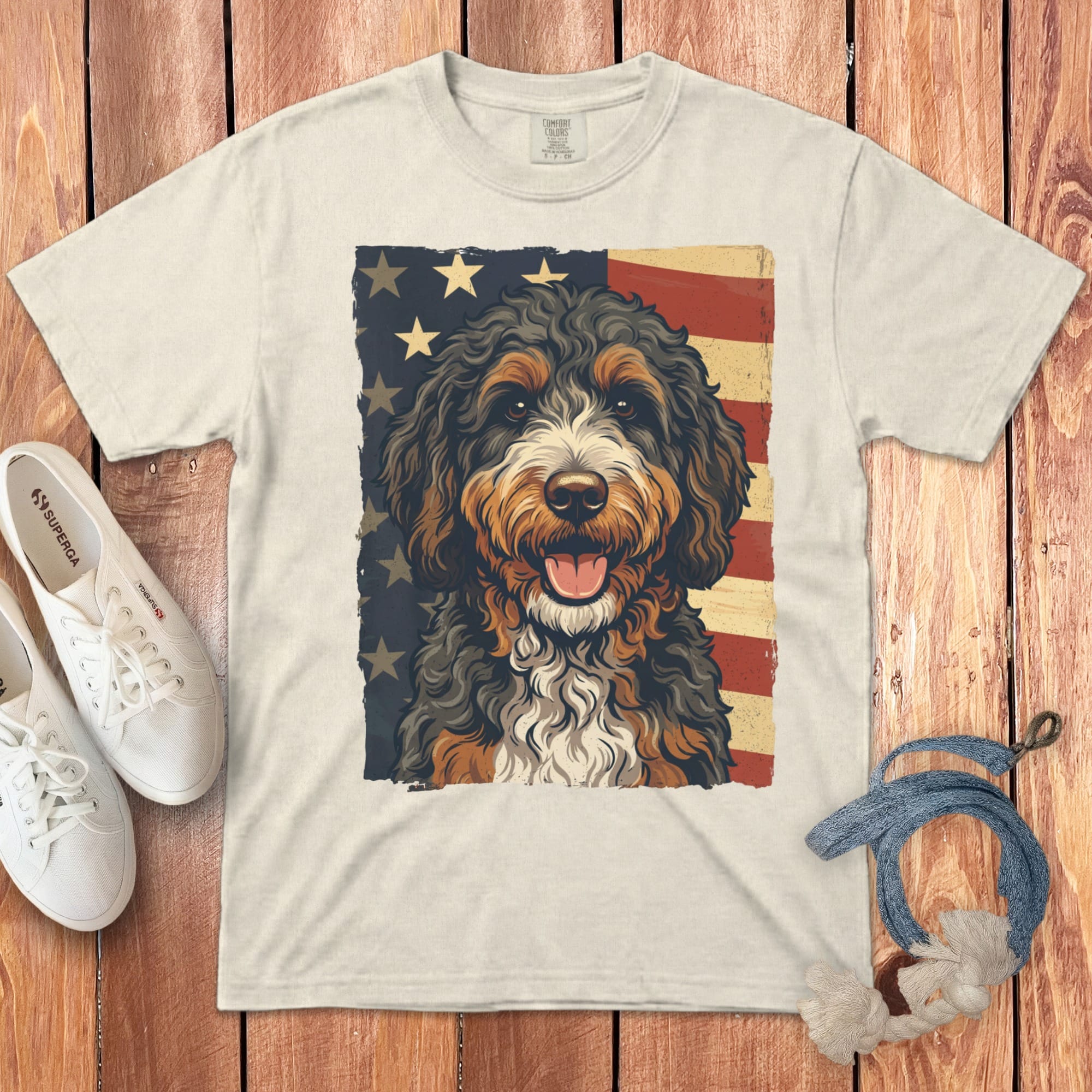 Bernedoodle Patriotic Signature T-Shirt in Ivory / S by Puppy Jo