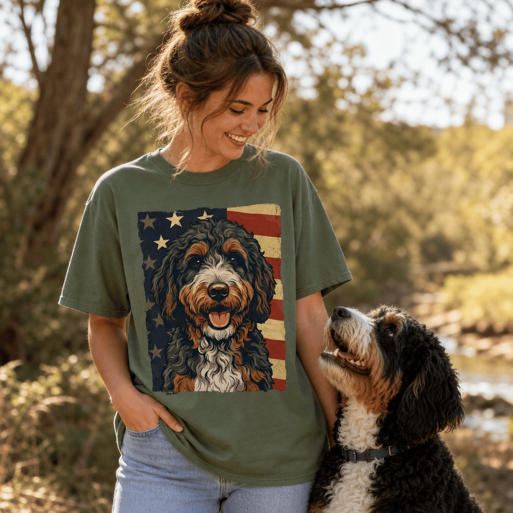 Bernedoodle Patriotic Signature T-Shirt in by Puppy Jo