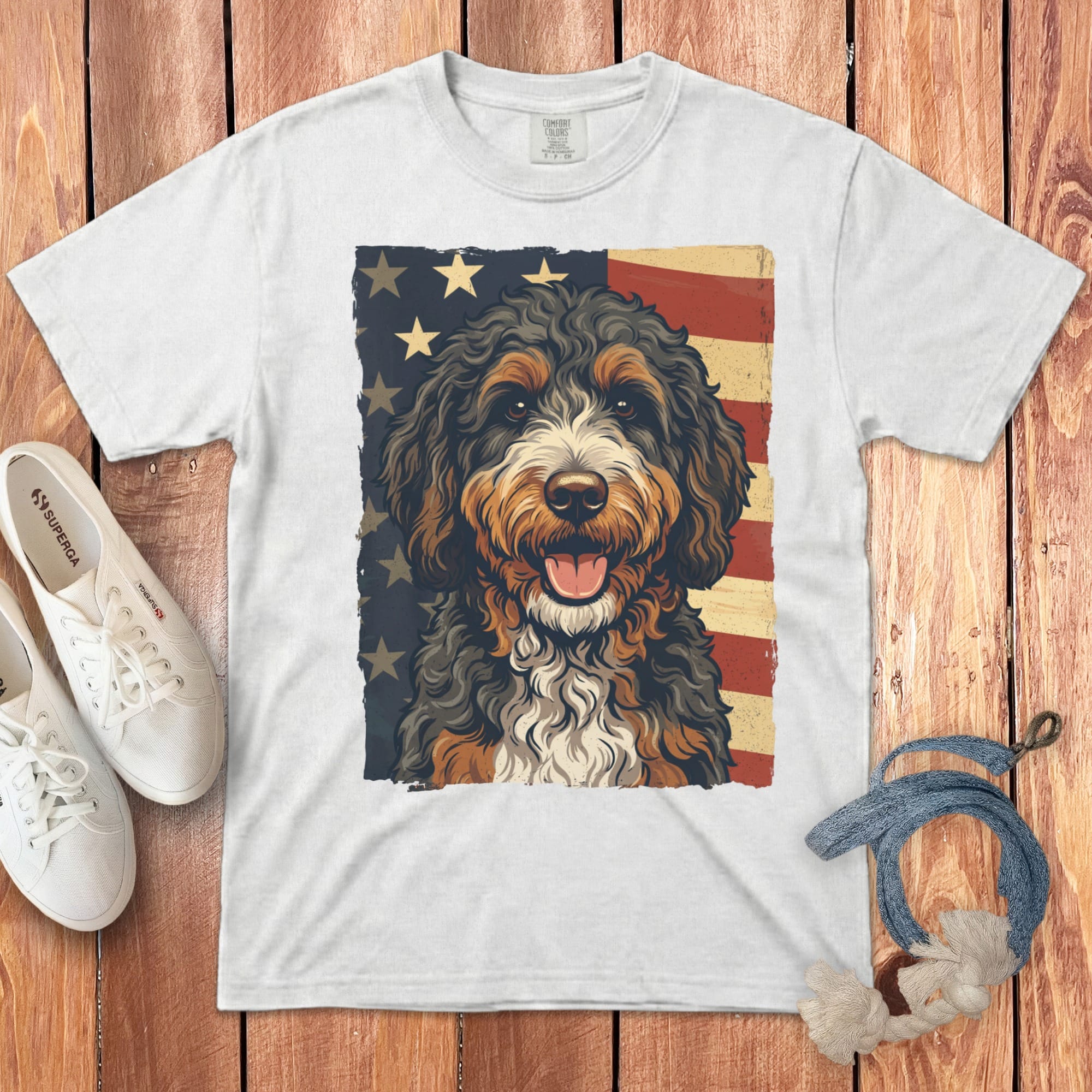 Bernedoodle Patriotic Signature T-Shirt in White / S by Puppy Jo