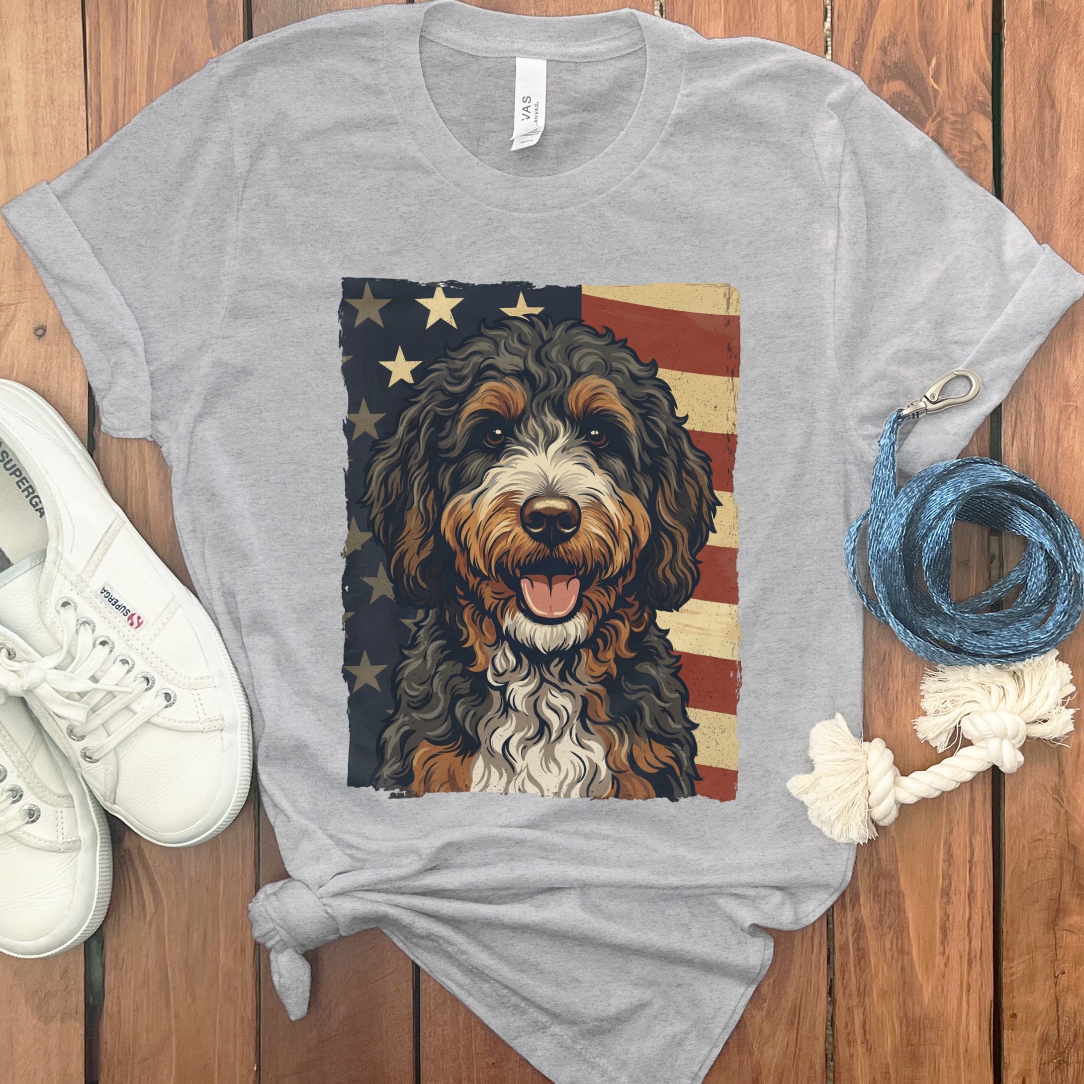 Bernedoodle Patriotic T-Shirt in Athletic Heather / S by Puppy Jo