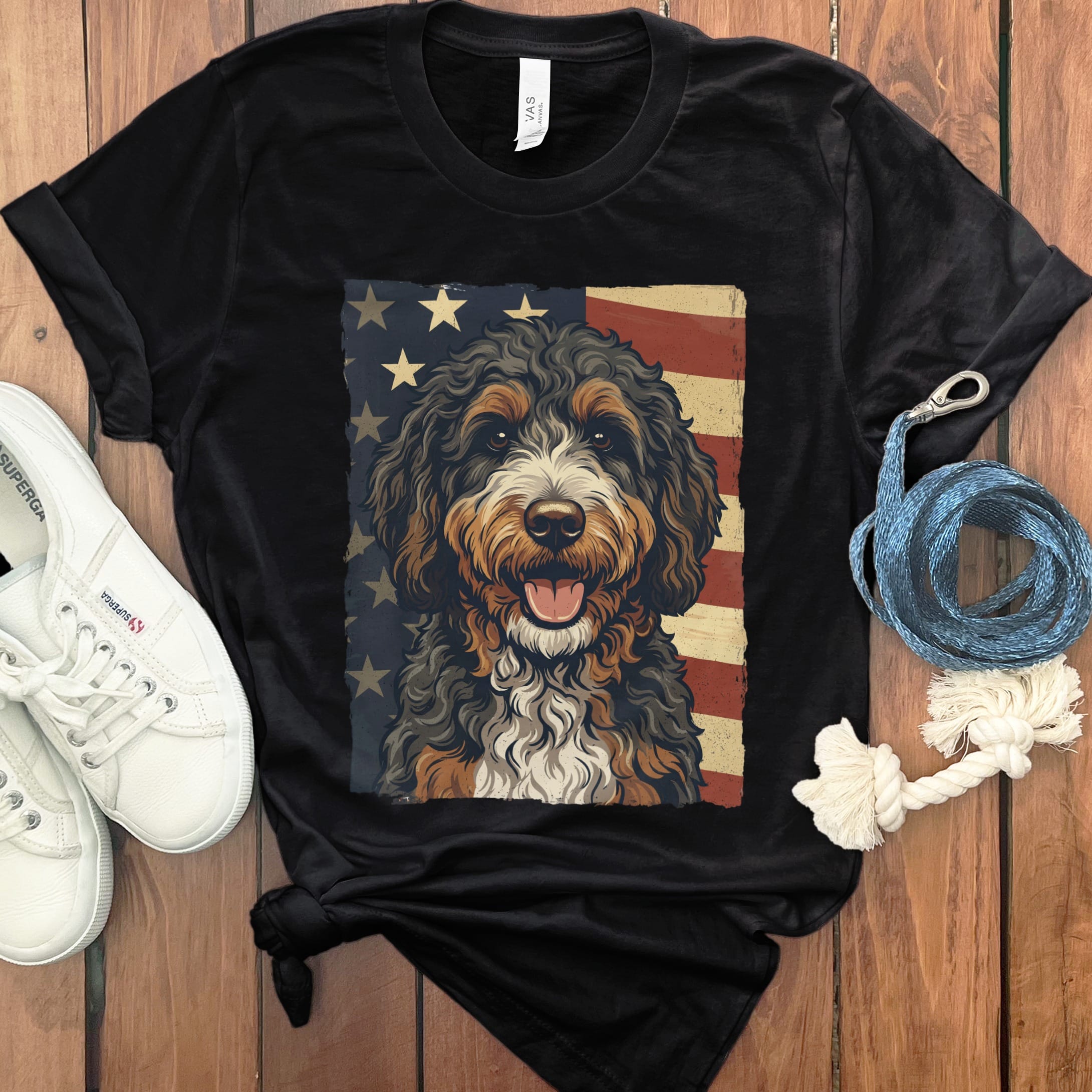 Bernedoodle Patriotic T-Shirt in Black / S by Puppy Jo