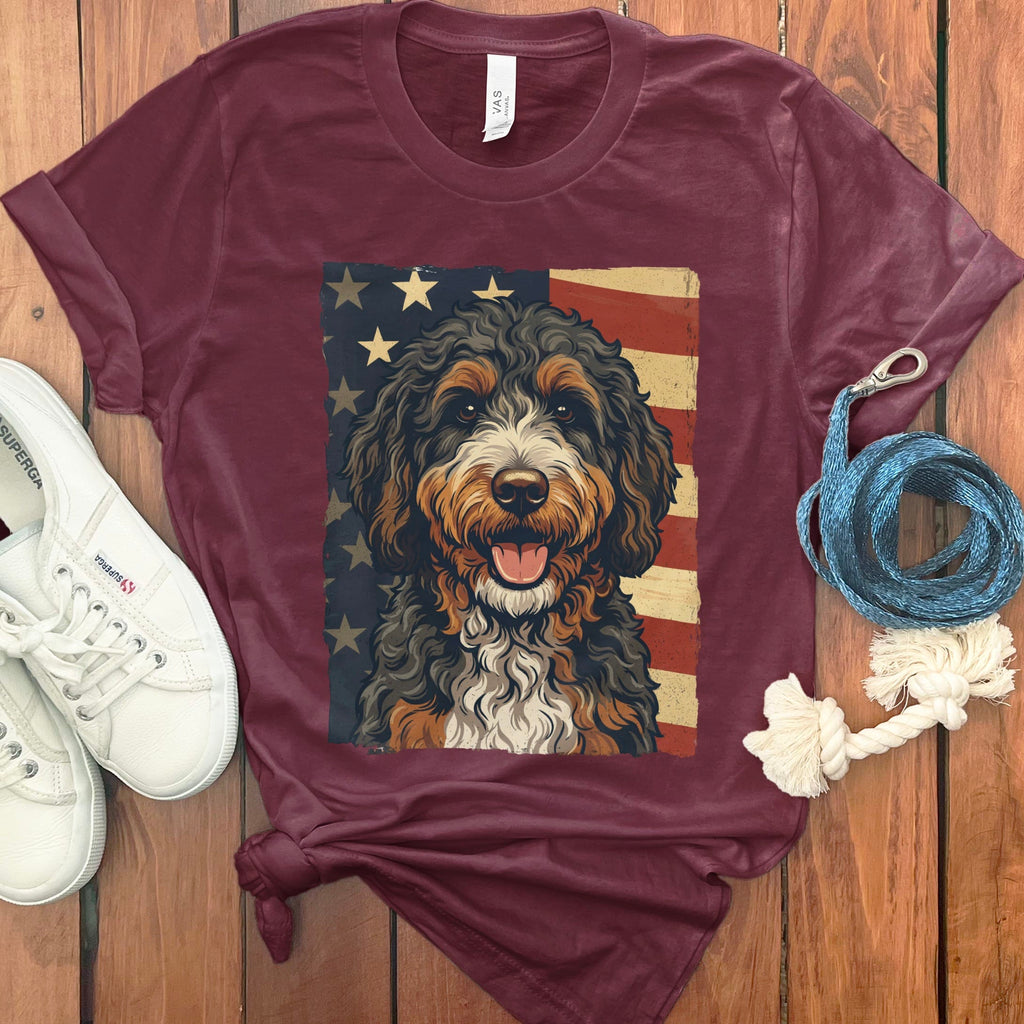 Bernedoodle Patriotic T-Shirt in Maroon / S by Puppy Jo