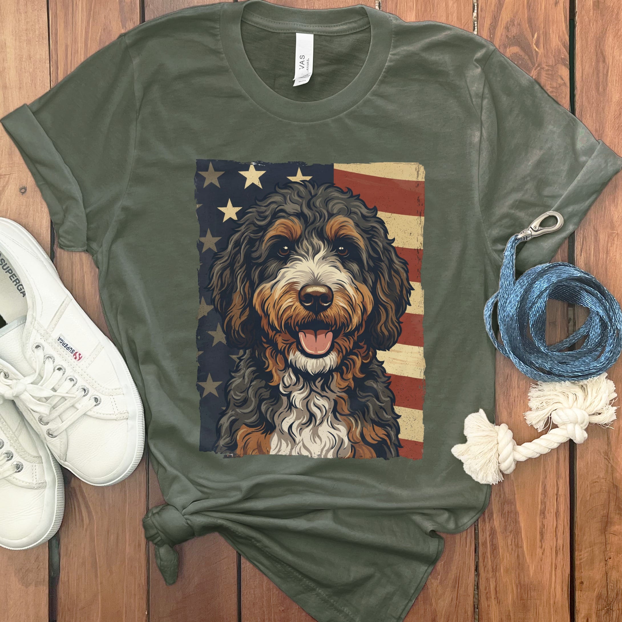 Bernedoodle Patriotic T-Shirt in Military Green / S by Puppy Jo