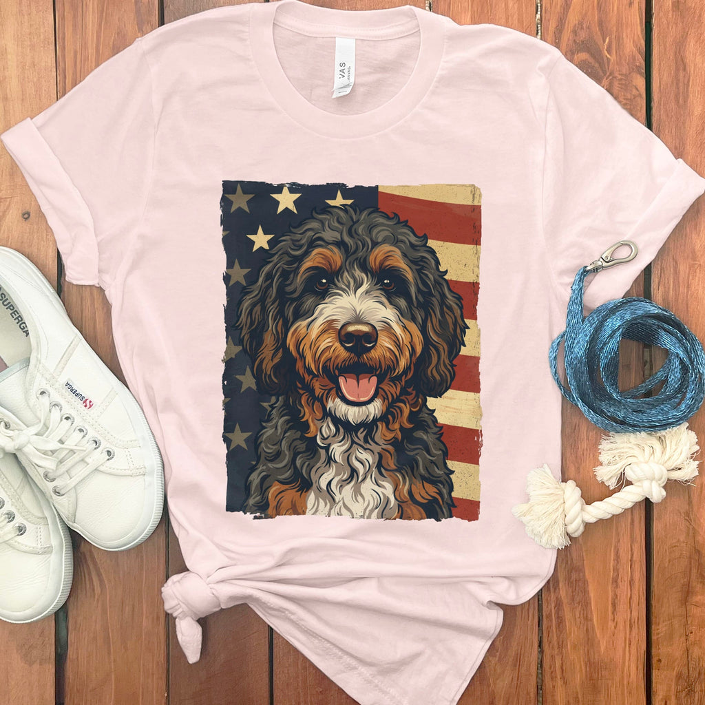 Bernedoodle Patriotic T-Shirt in Soft Pink / S by Puppy Jo