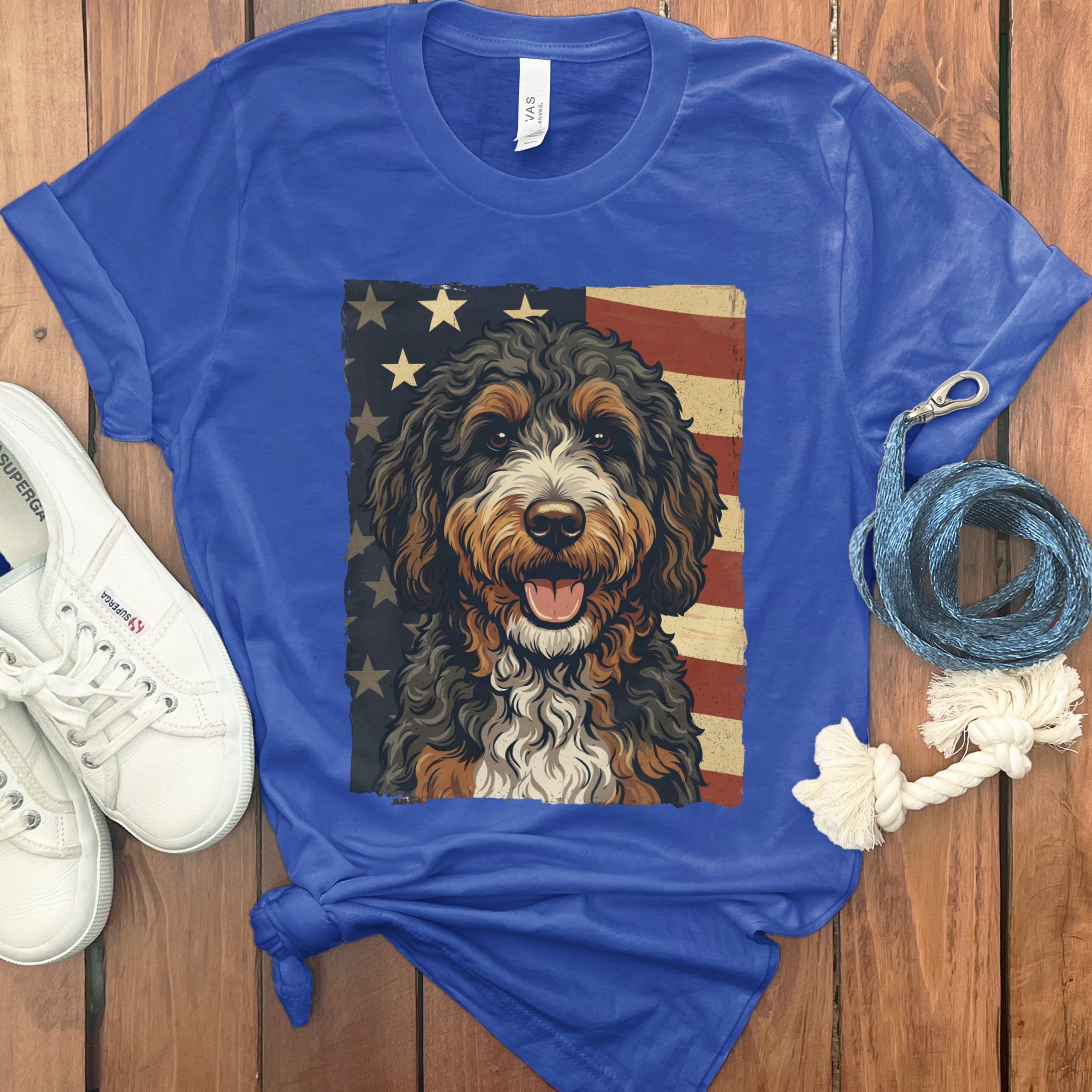 Bernedoodle Patriotic T-Shirt in True Royal / S by Puppy Jo