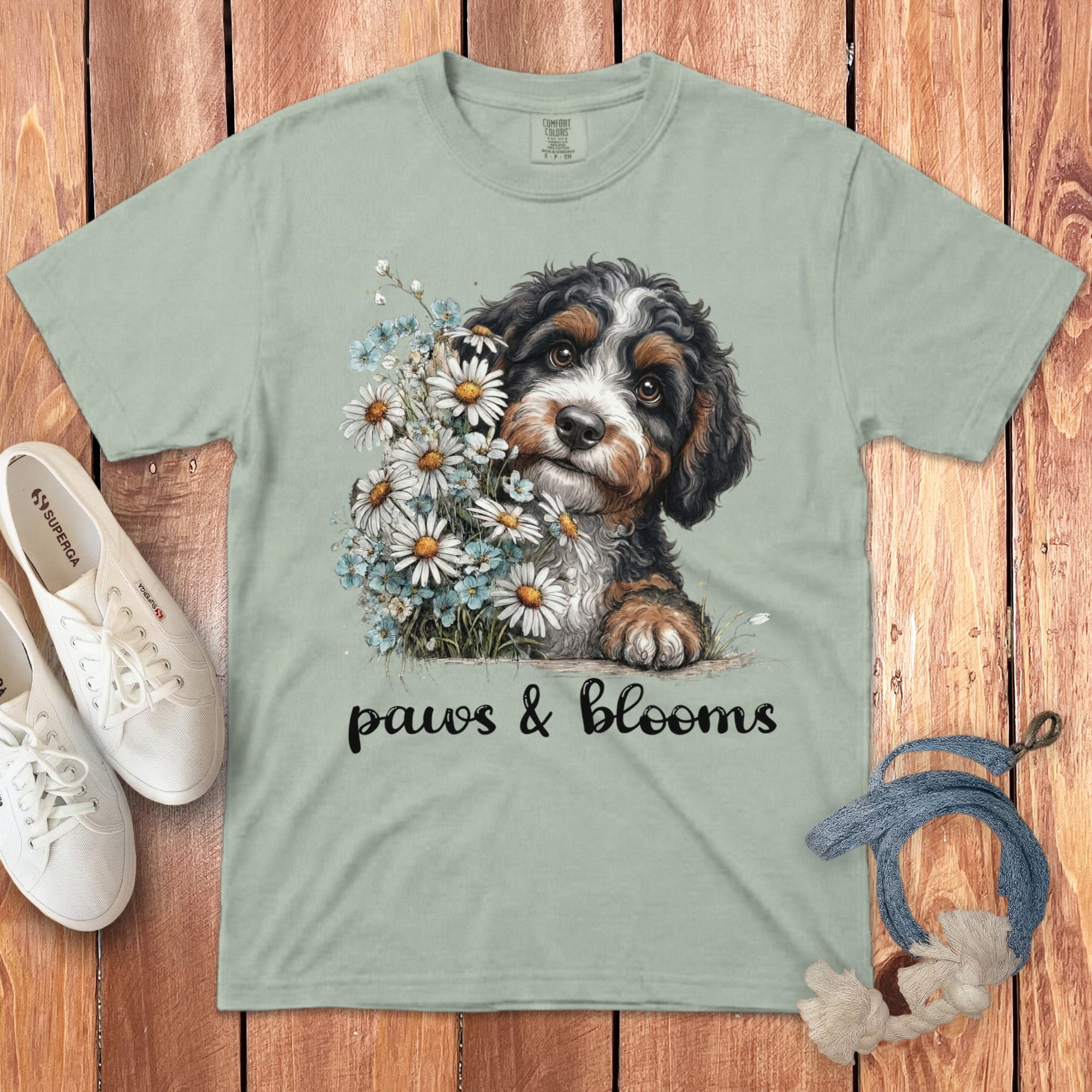 Bernedoodle Paws Blooms Signature T-Shirt in Bay / S by Puppy Jo