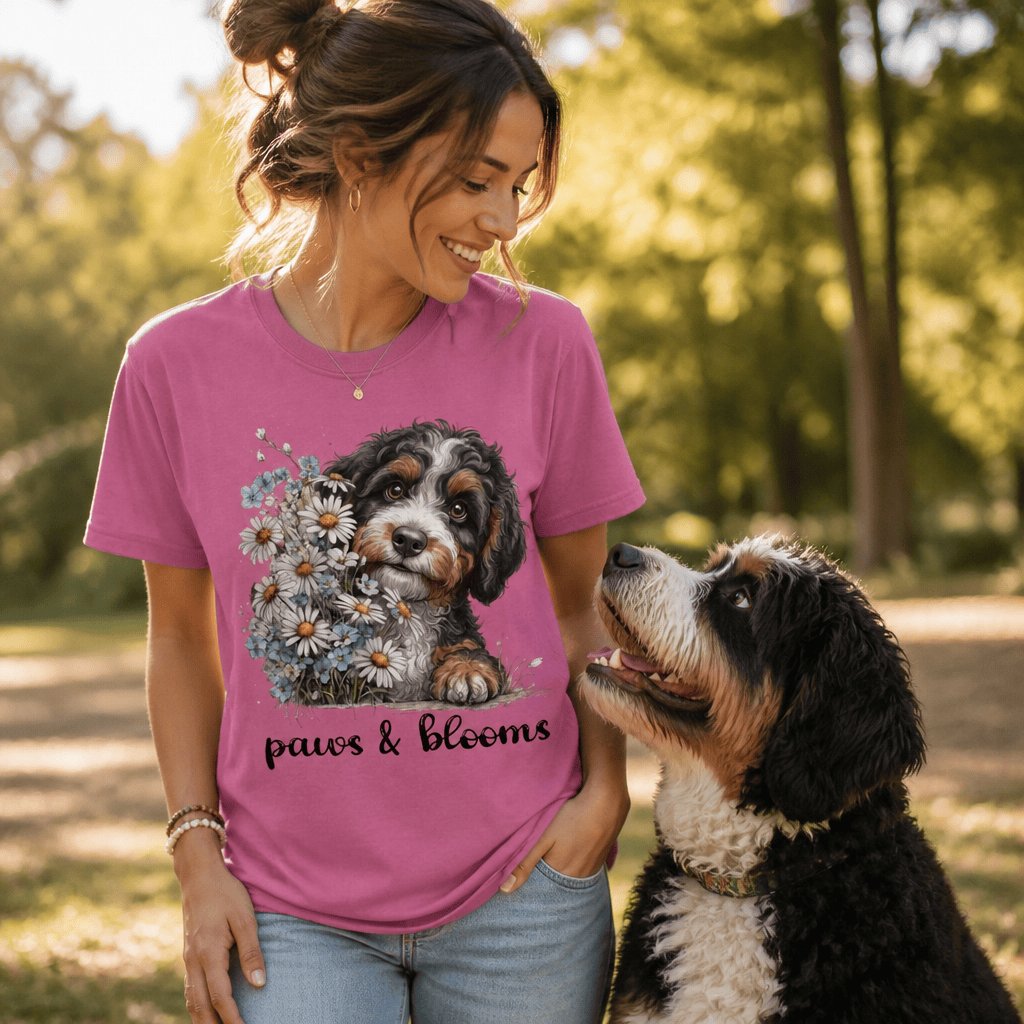 Bernedoodle Paws Blooms Signature T-Shirt in by Puppy Jo