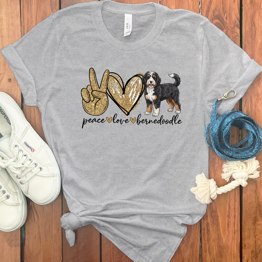 Bernedoodle Peace Love T-Shirt in Athletic Heather / S by Puppy Jo